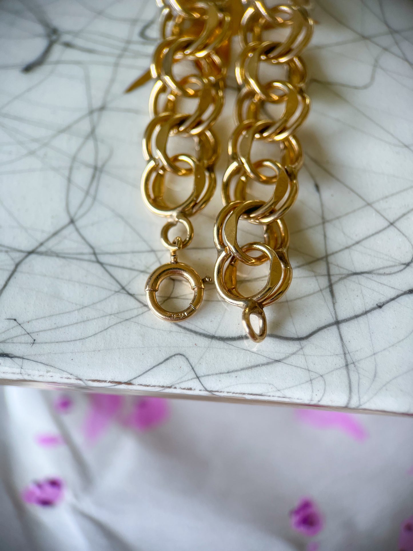 Vintage Round Multi Link 14k Yellow Gold 7 Inch Bracelet