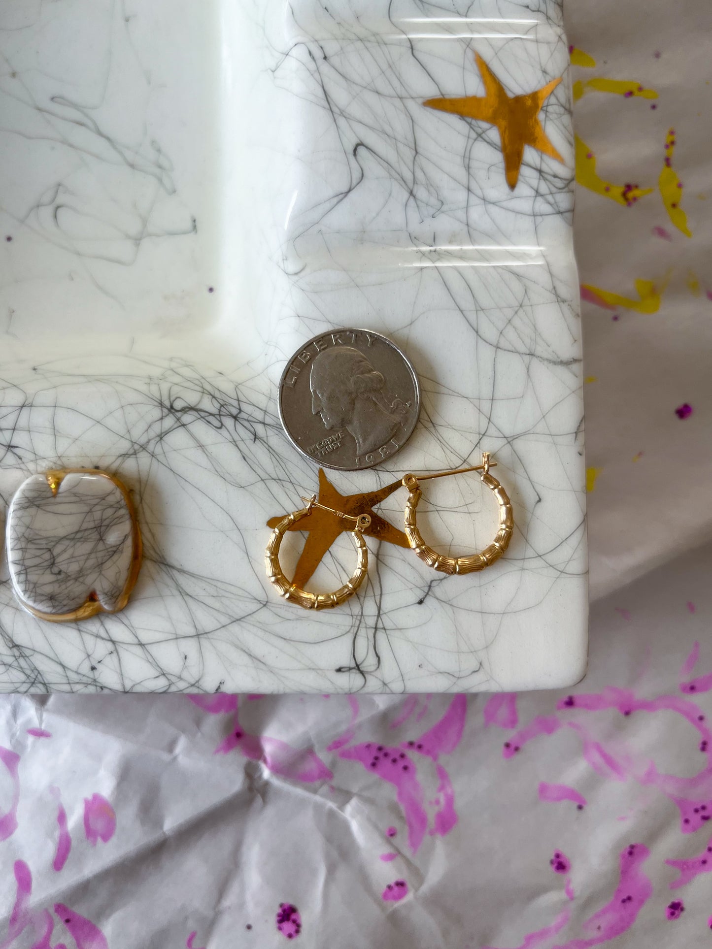 Vintage Bamboo 14k Yellow Gold Hoop Earrings