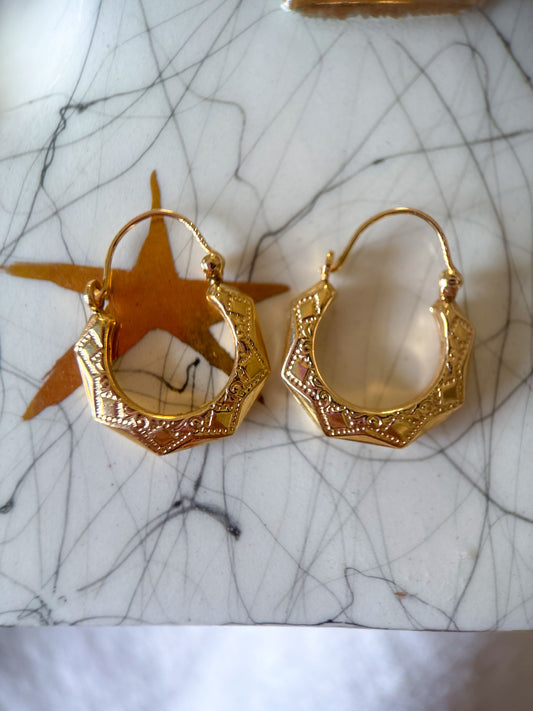 Vintage Faceted 14k Yellow Gold Hoop Earrings
