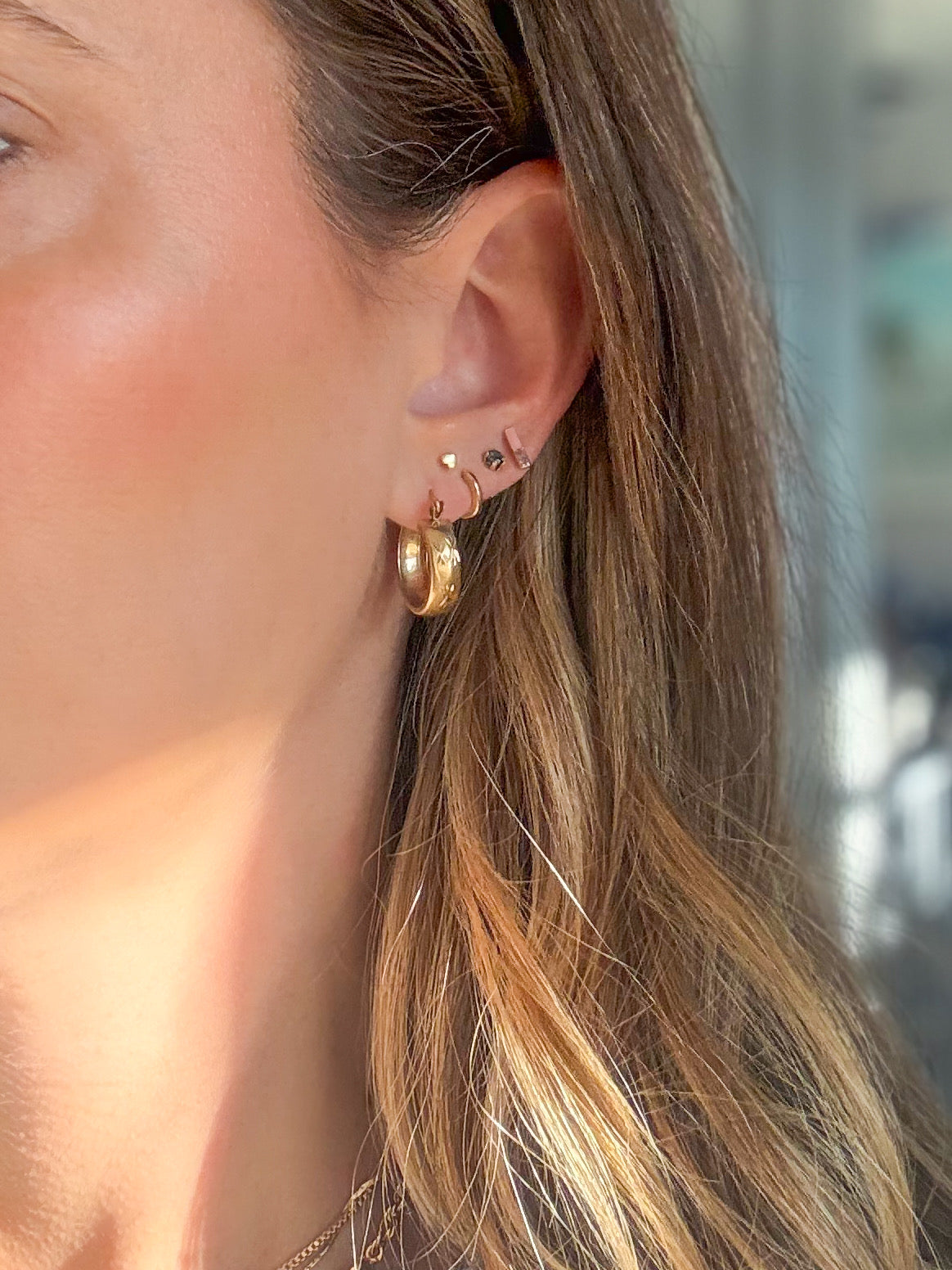 Vintage 14k Yellow Gold Huggies with Star Detailing