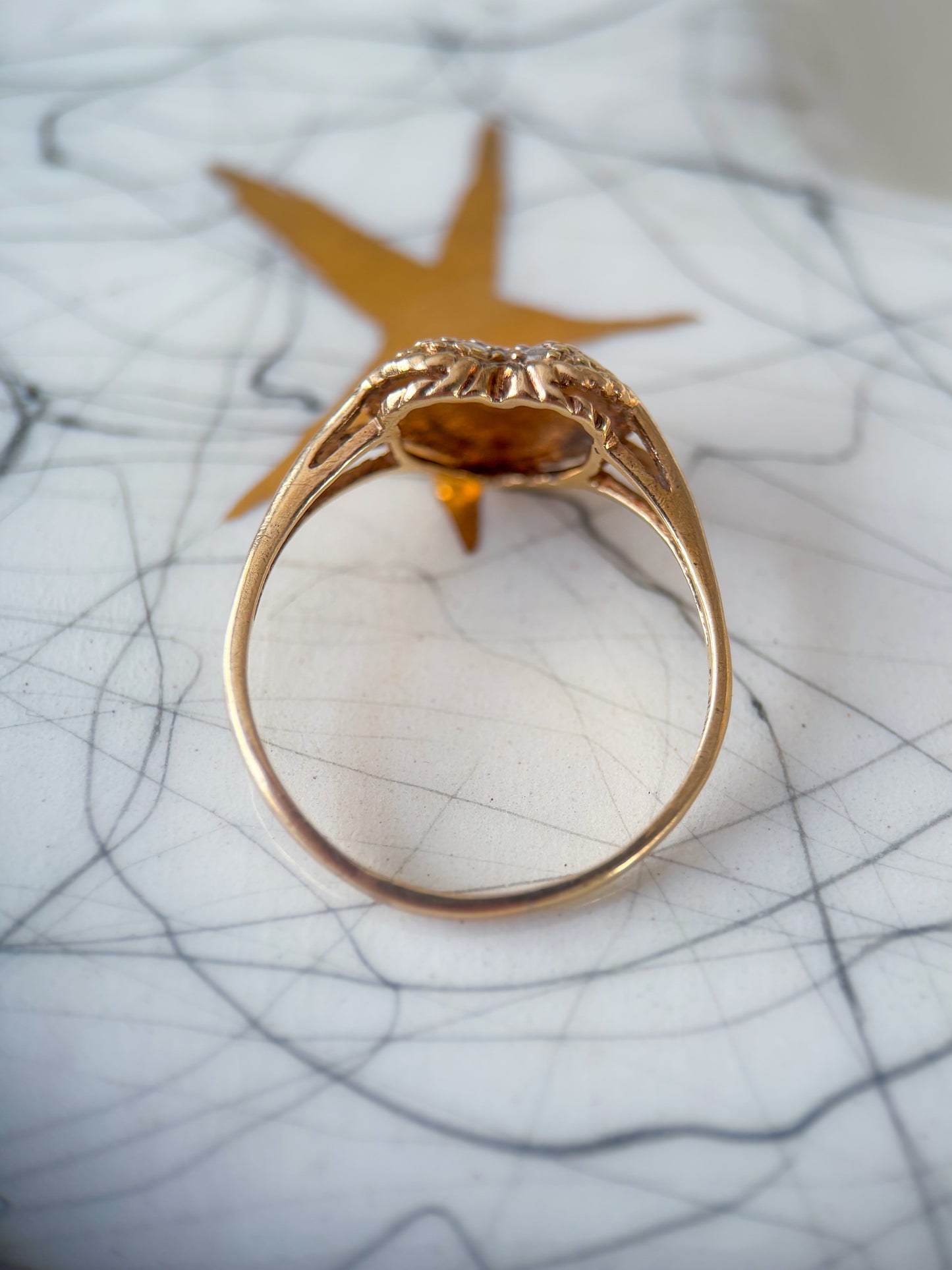 Vintage Pebbled Heart Two Toned 10k White and Yellow Gold Ring