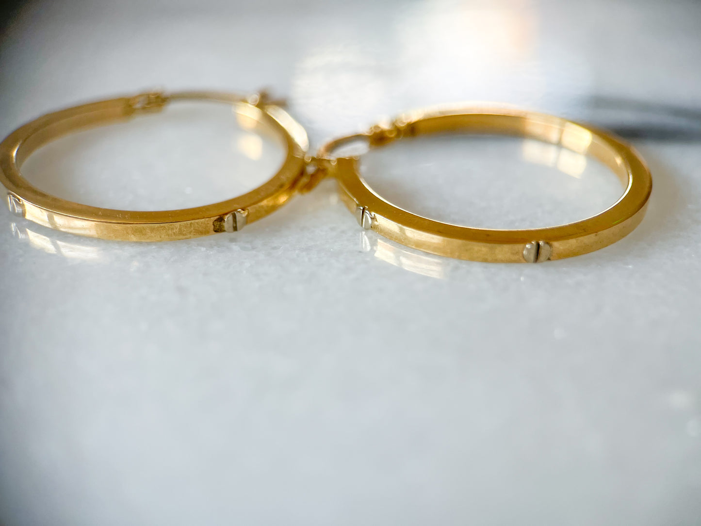 Vintage L0VE Style 10k Yellow Gold Large Thin Hoops