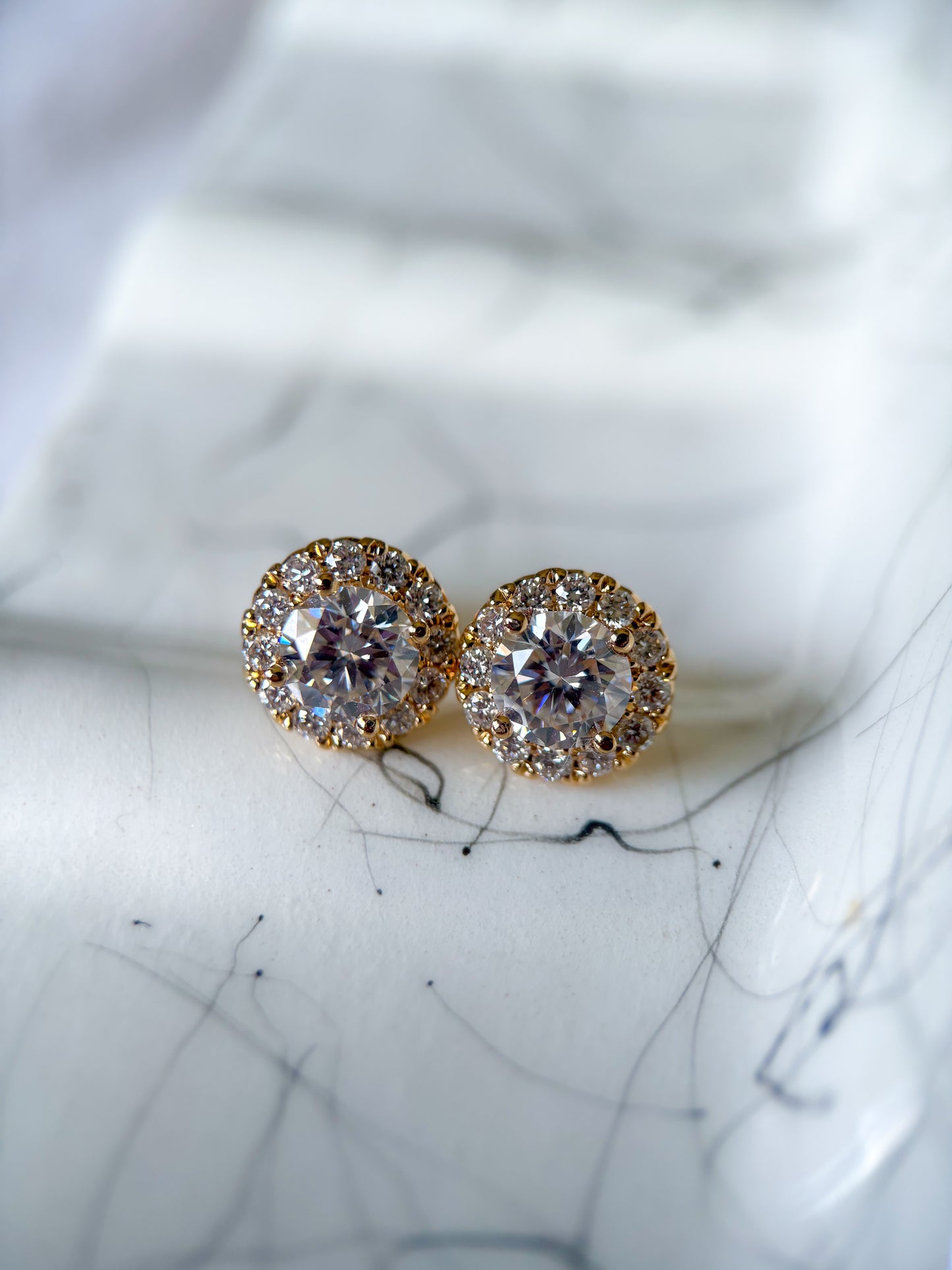 Lab Grown Round Diamonds 18k Yellow Gold Stud Earrings
