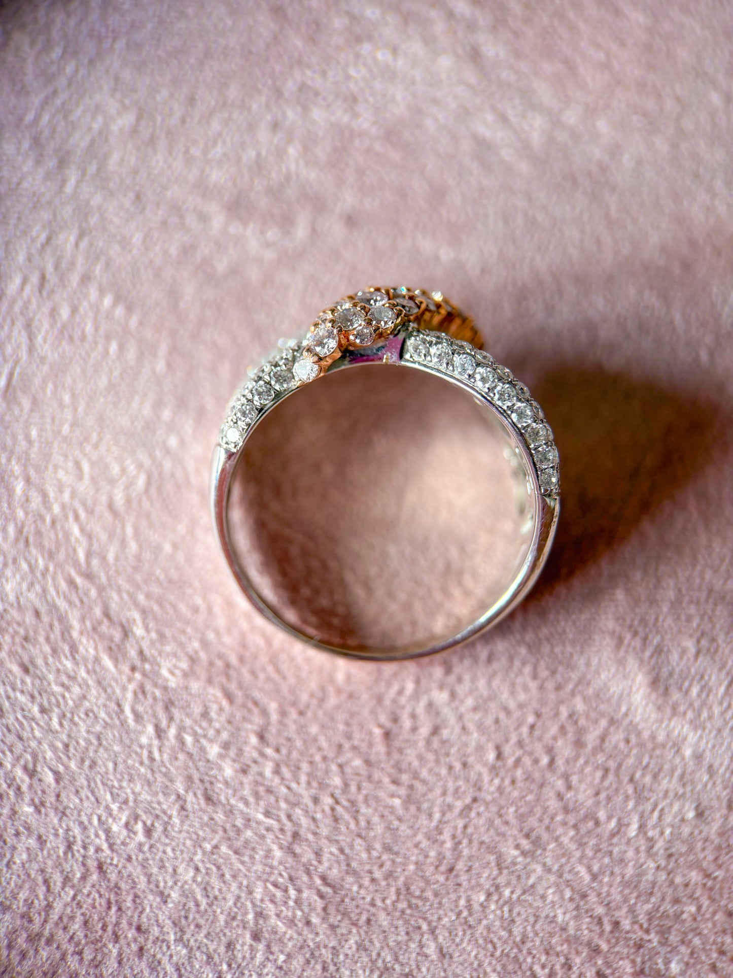 Natural Diamond Ribbon 14k White and Rose Gold Statement Ring