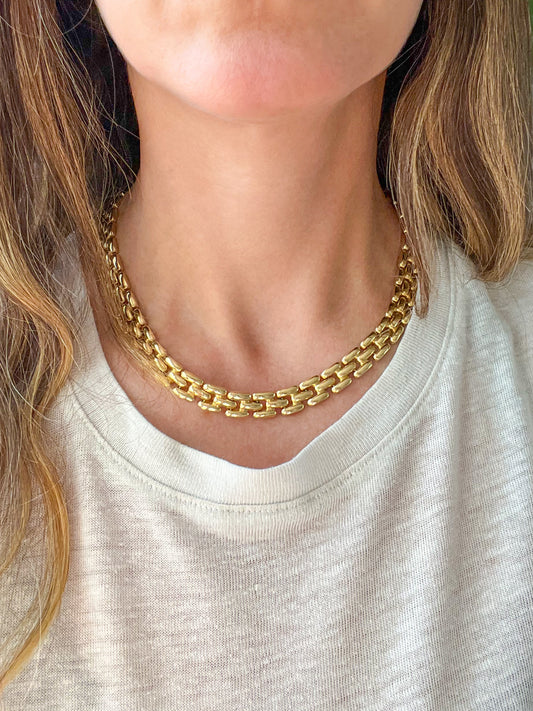 Vintage Panther Chain 14k Yellow Gold 16.25 Inch Necklace, circa 1980s