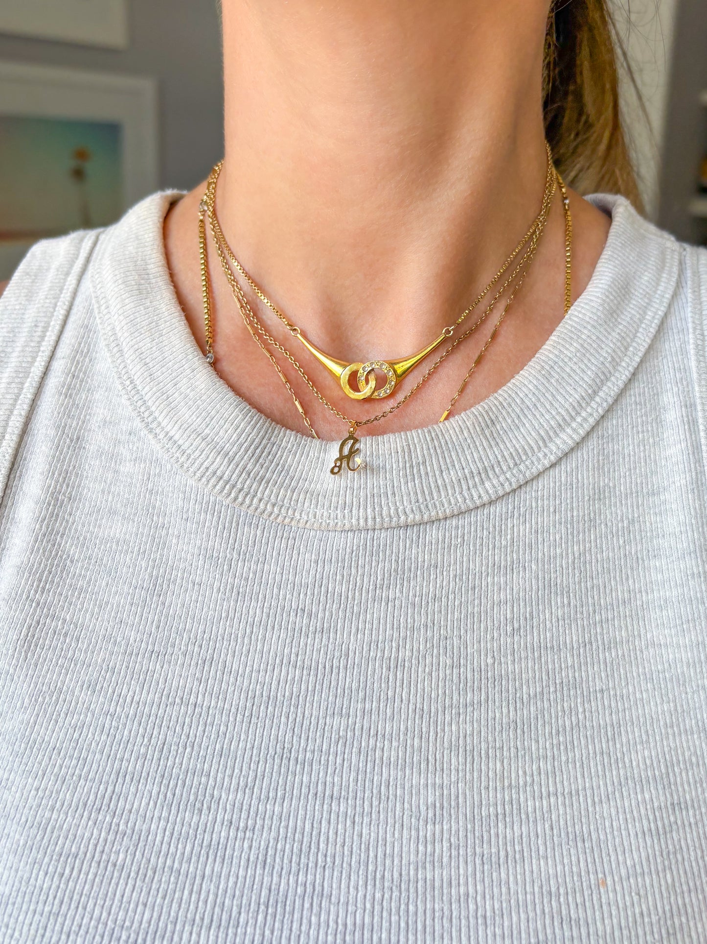 Vintage 'A' 14k Yellow Gold Letter Initial Charm with Small Diamond