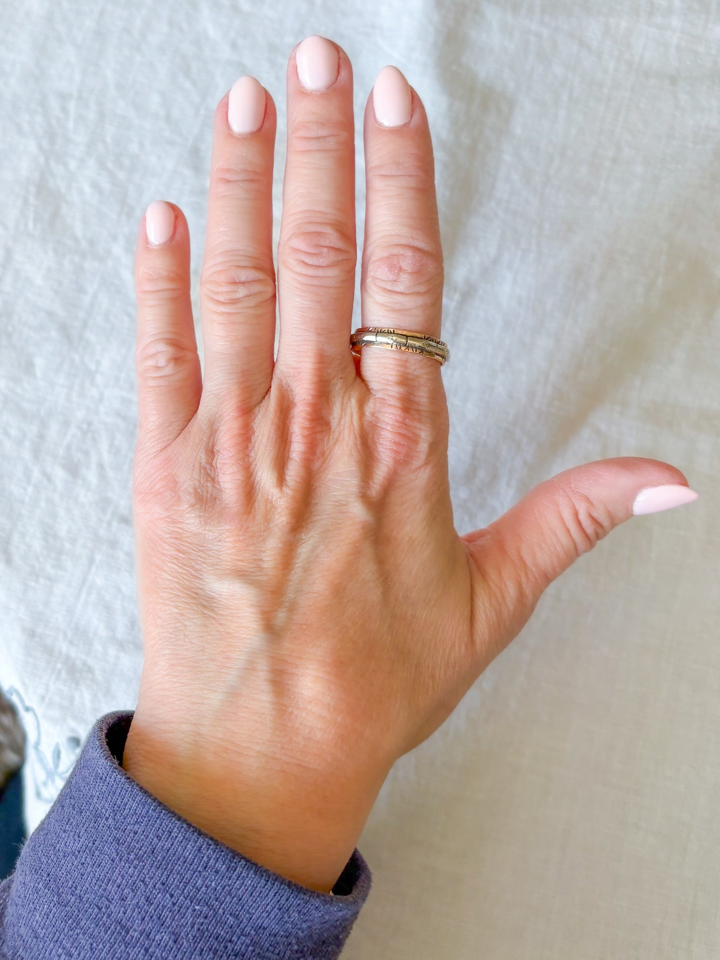 Vintage Two Toned 14k White and Yellow Gold Band Ring, Size 10.5