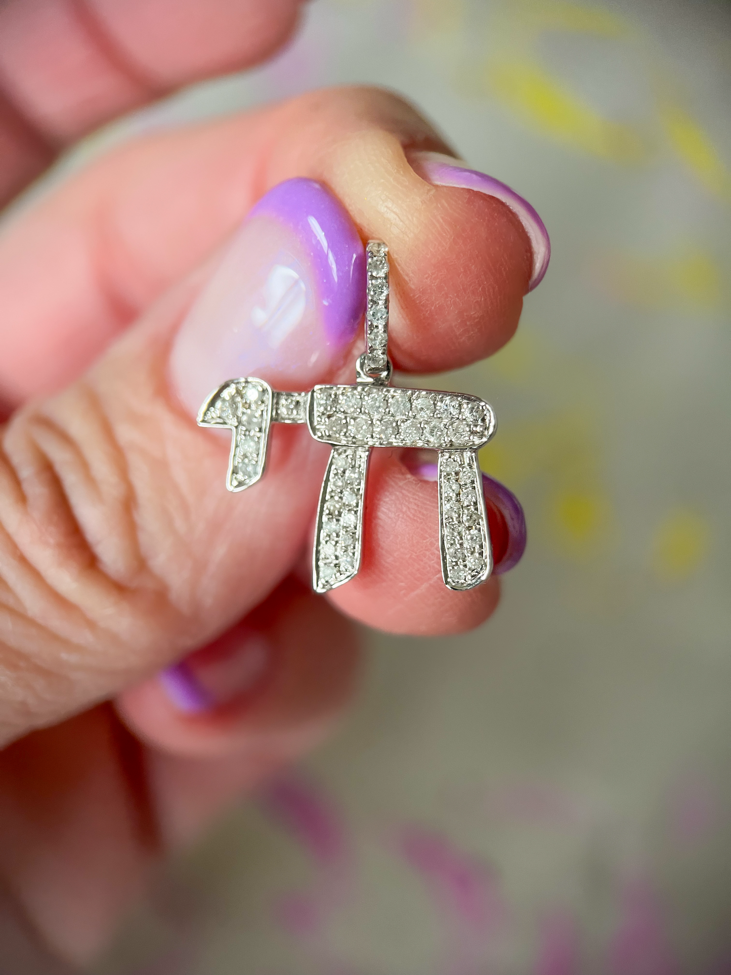 Natural Diamond Chai 14k White Gold Charm