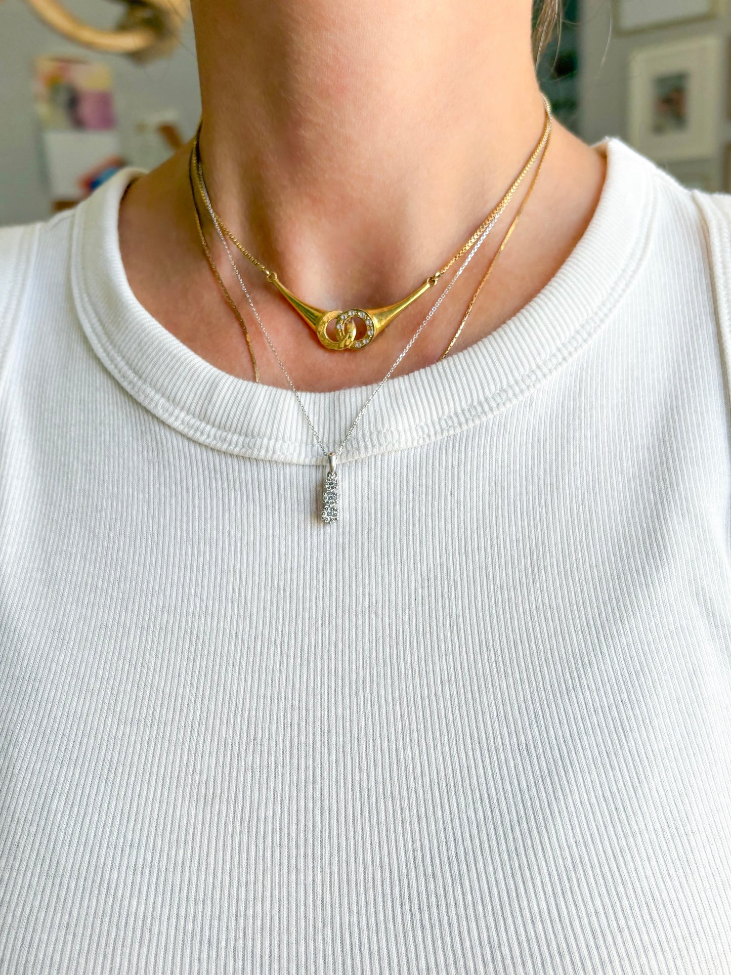 Vintage Natural Diamond Drop 14k White Gold Charm