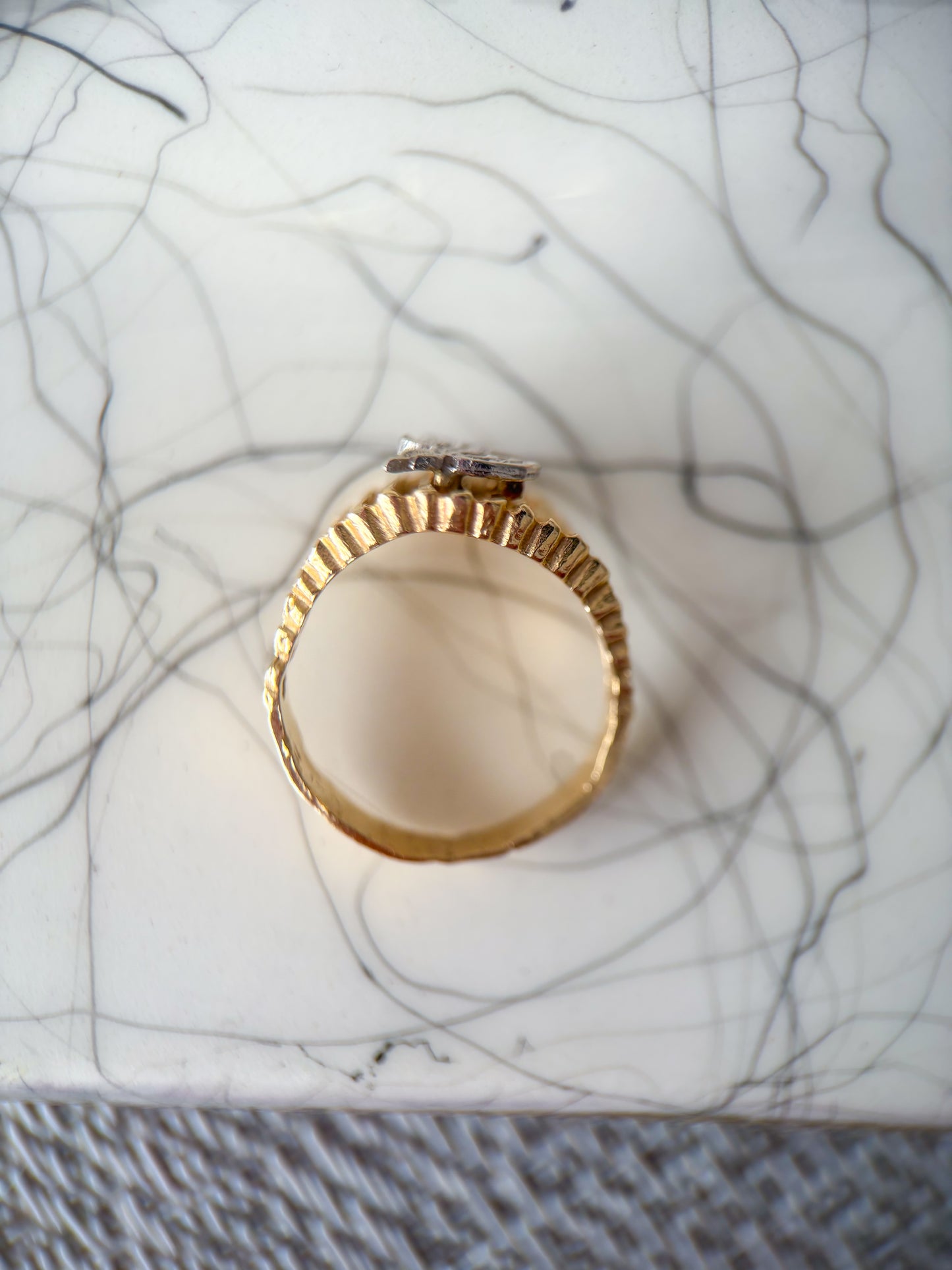 Vintage Natural Diamond Letter "F" 14k Yellow Gold Ring