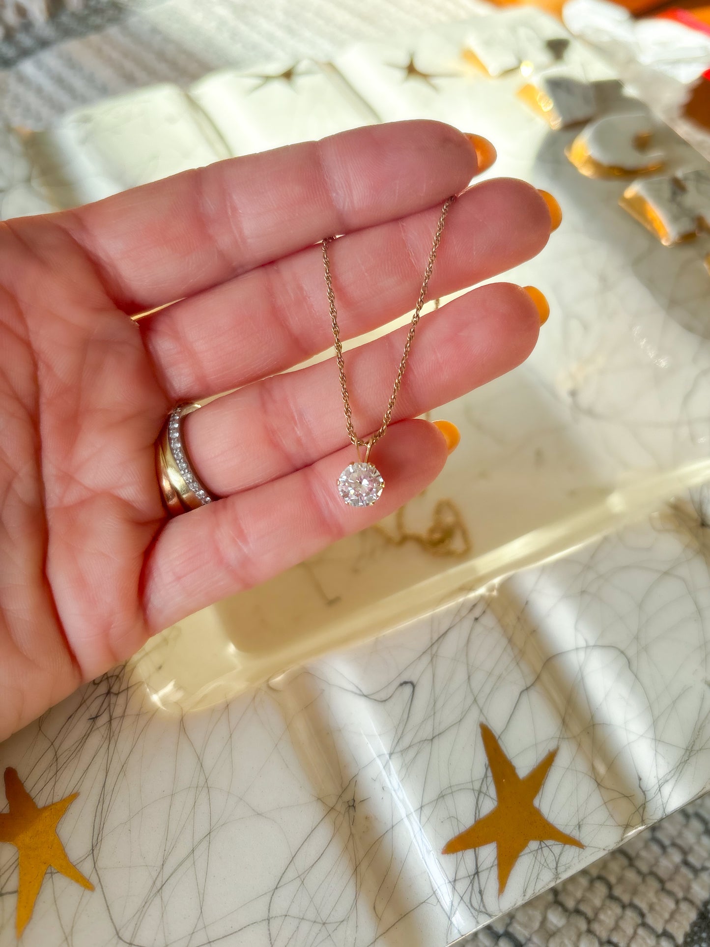 Round CZ 14k Yellow Gold Charm