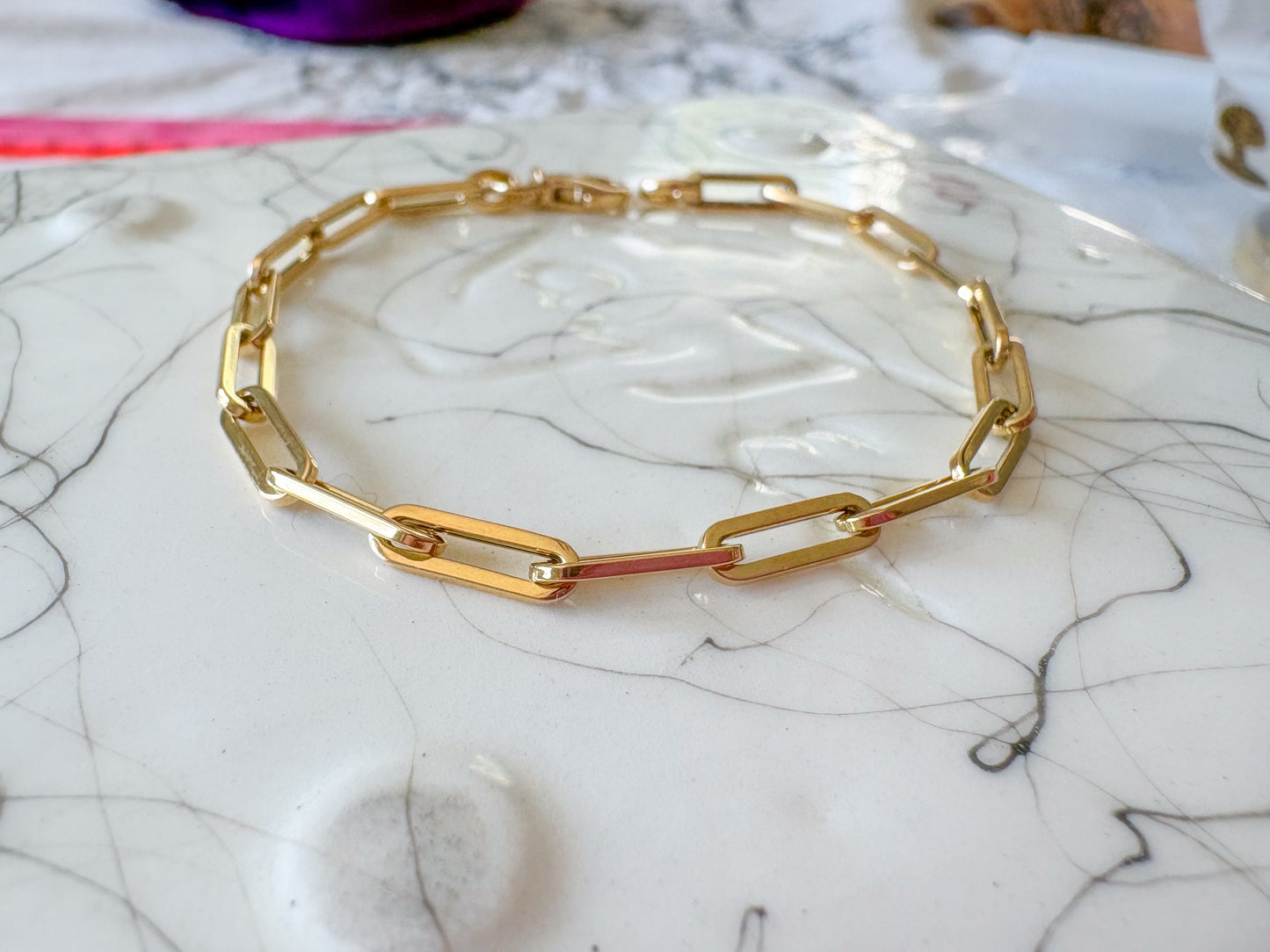 Vintage Paperclip 14k Yellow Gold 7 Inch Bracelet