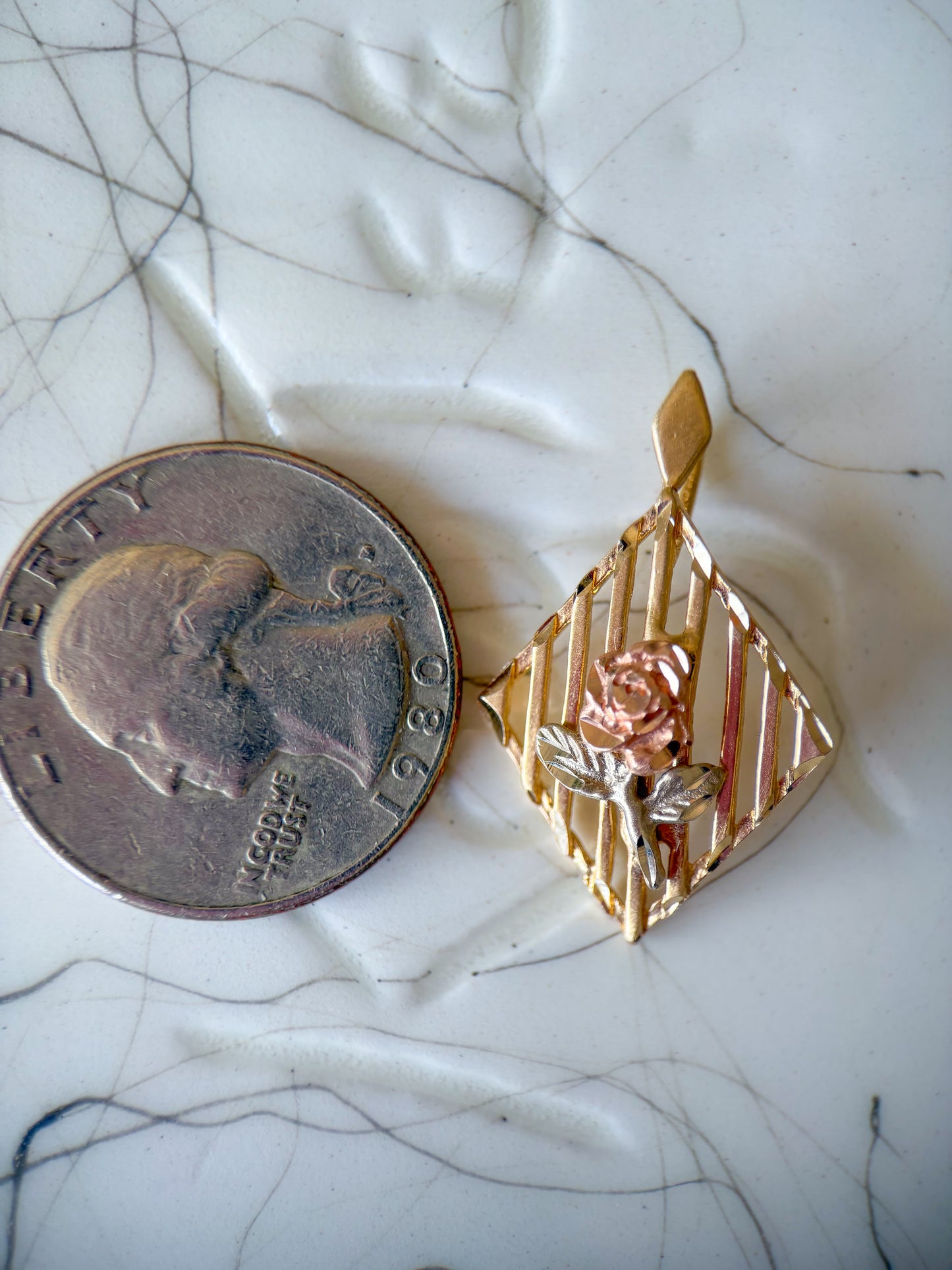 Vintage Rose 14k Yellow, White and Rose Gold Charm