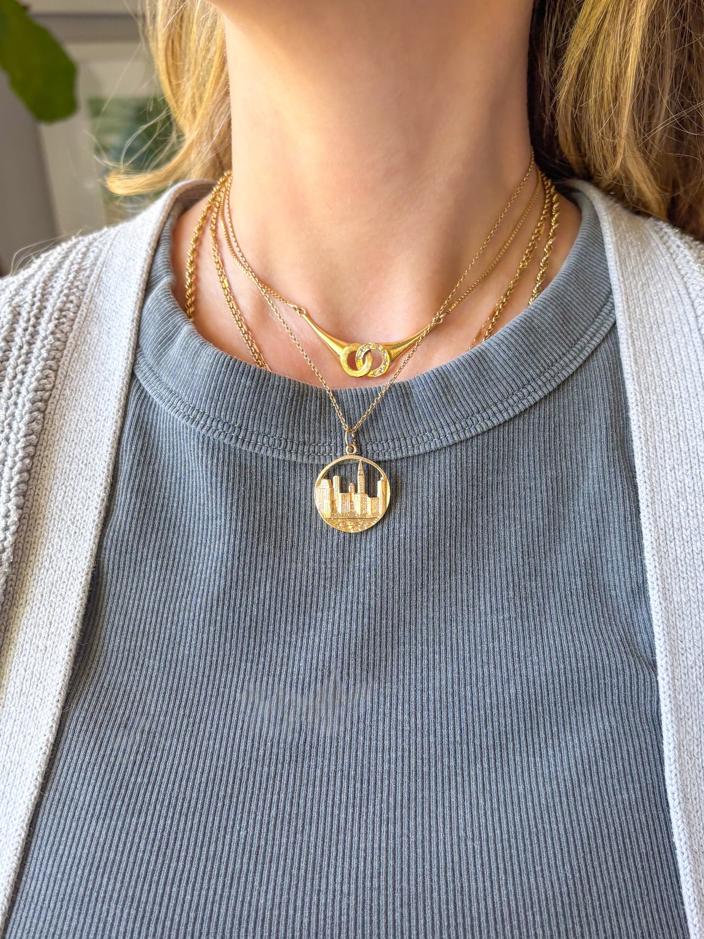 Vintage NYC Skyline 14k Yellow Gold Charm, circa 1960's