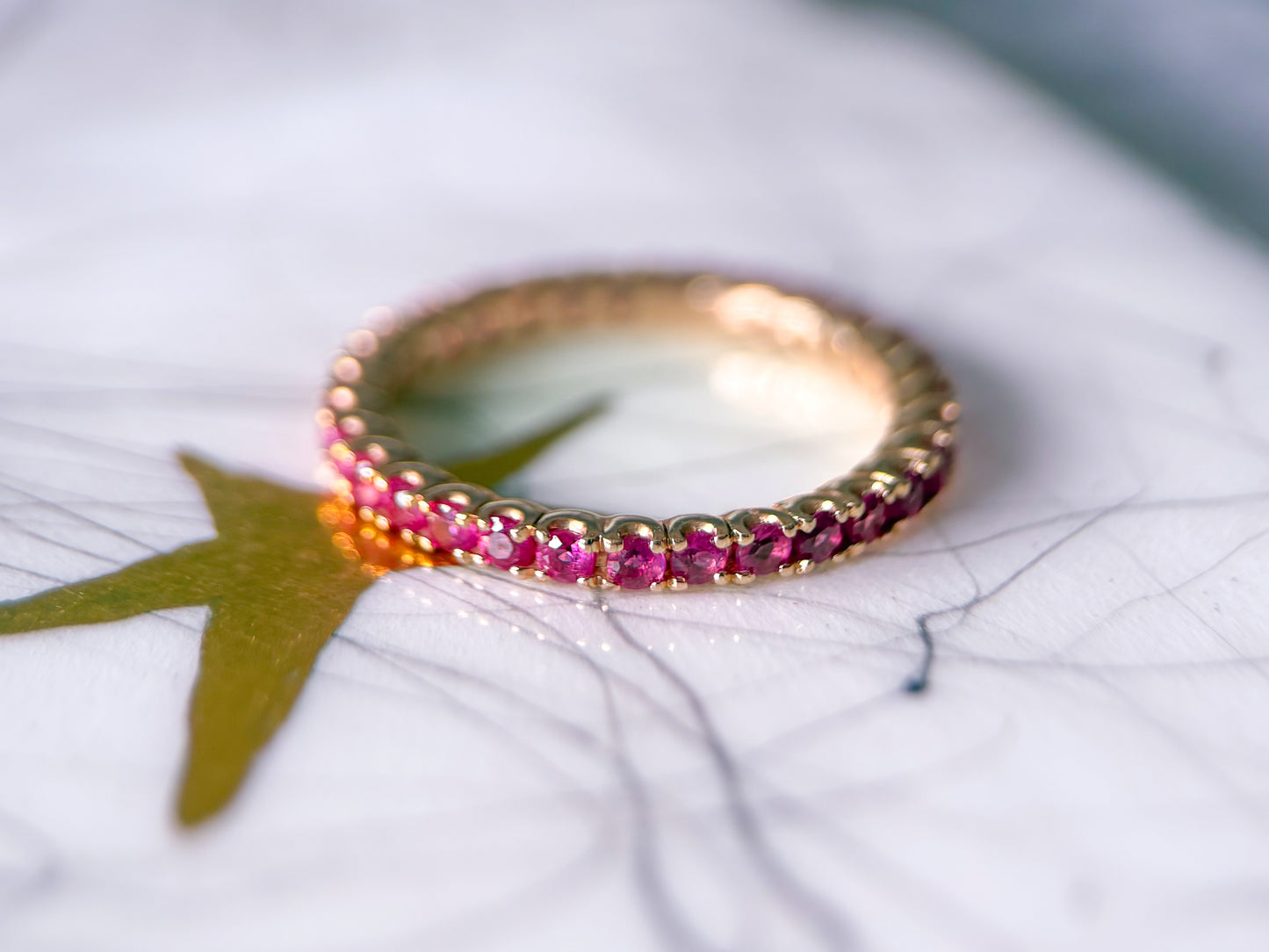 Vintage Natural Pink Sapphire 14k Rose Gold Eternity Band, size 6 1/4