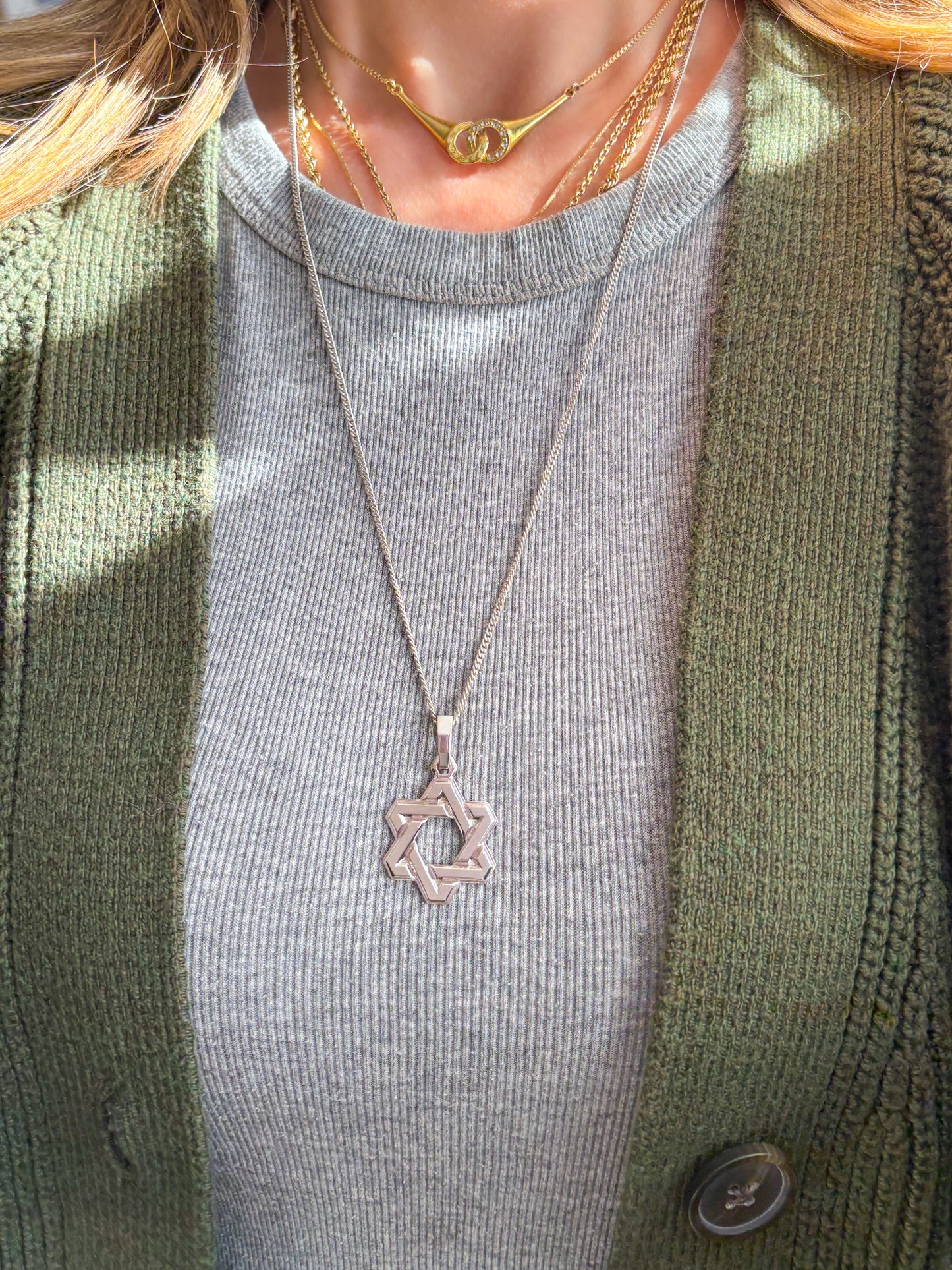 Vintage 14k White Gold Large Star of David Charm