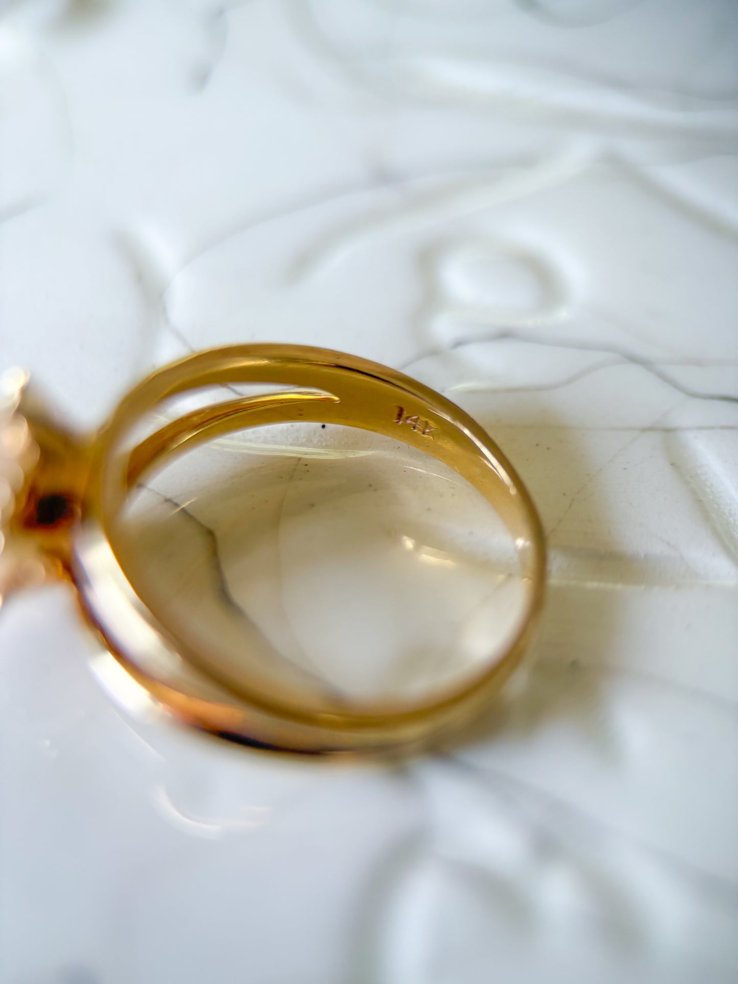 Vintage Natural Pearl 14k Yellow Gold Double Shank Ring