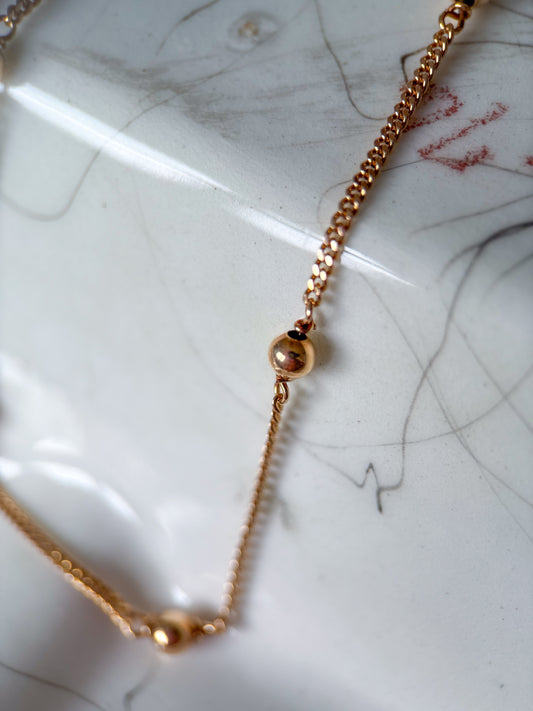 Vintage Curb Chain with Ball Accents 10k Yellow Gold 21 Inch Necklace