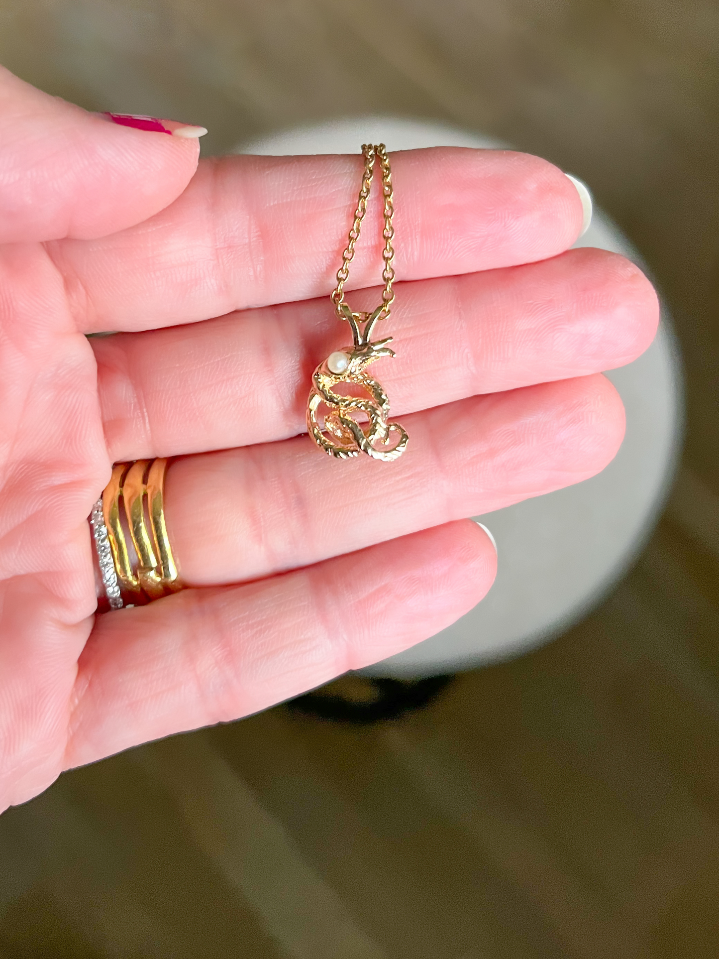 Vintage Snake with Pearl 14k Yellow Gold Charm