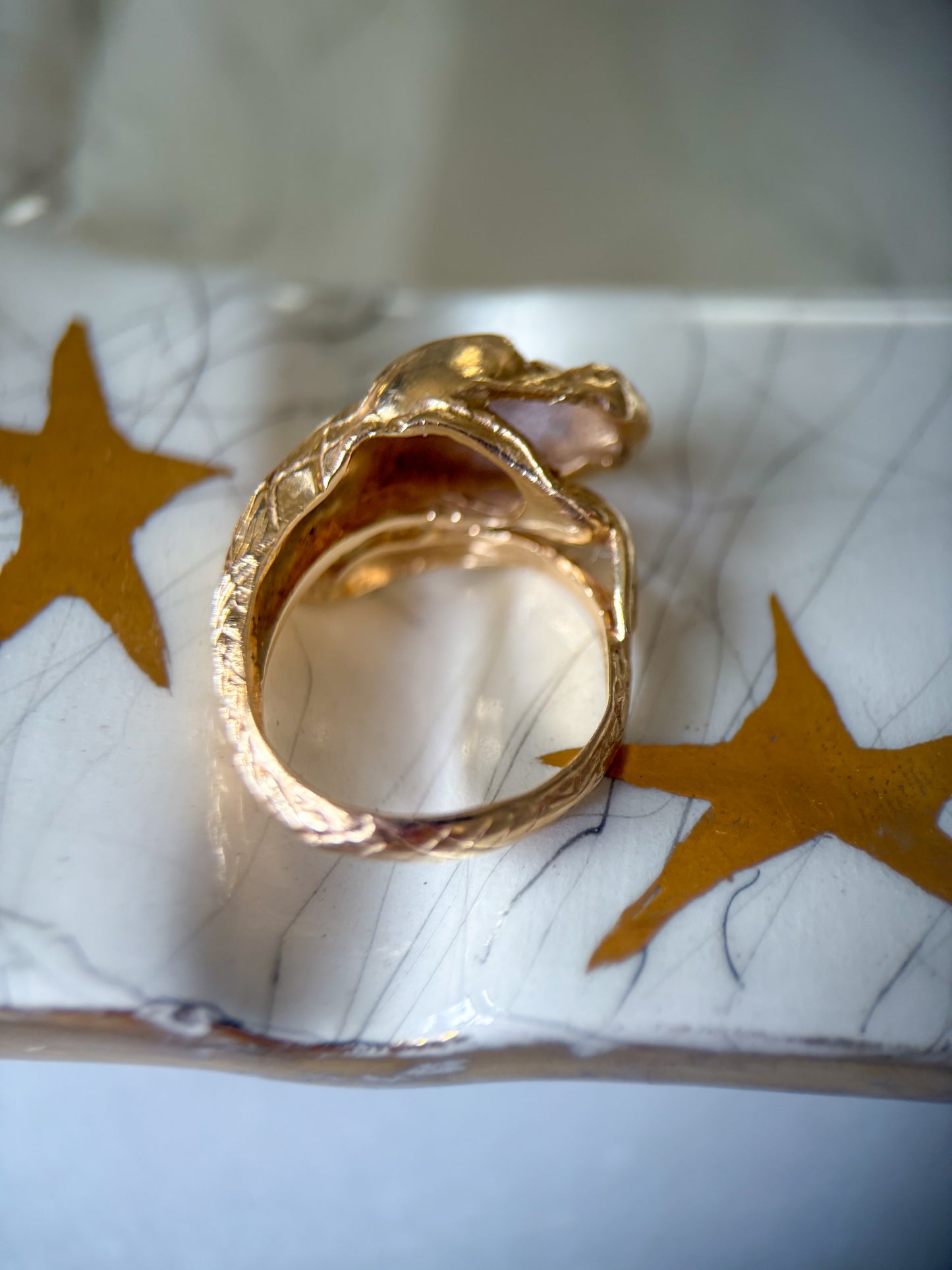 Vintage Snake with Natural Diamond Eyes 14k Yellow Gold Ring