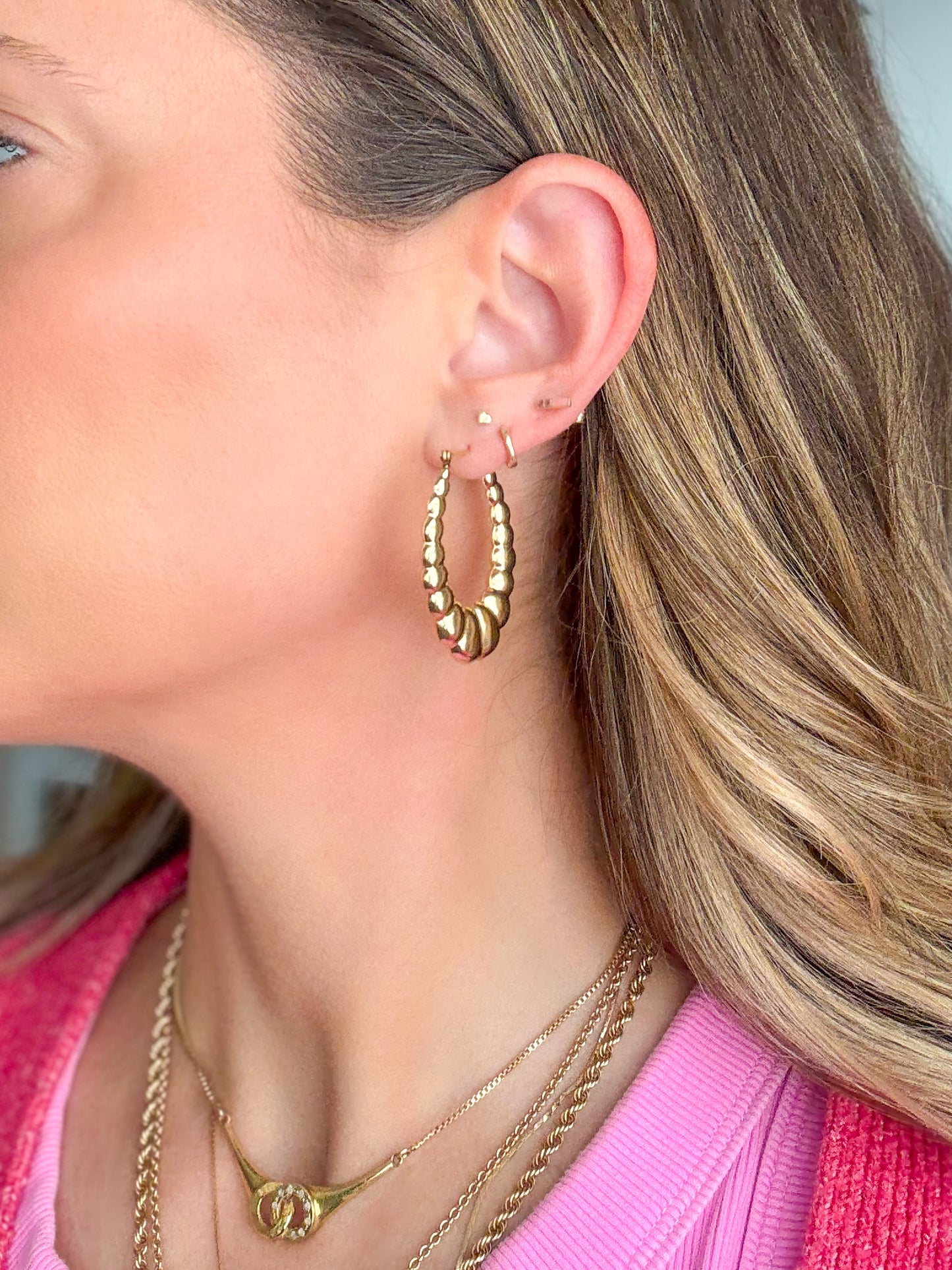 Vintage 14k Yellow Gold Large Scalloped Hoop Earrings