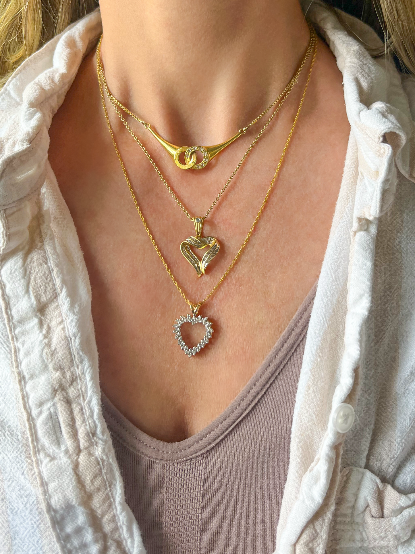 Vintage Natural Diamond Twist 14k Yellow Gold Heart Charm