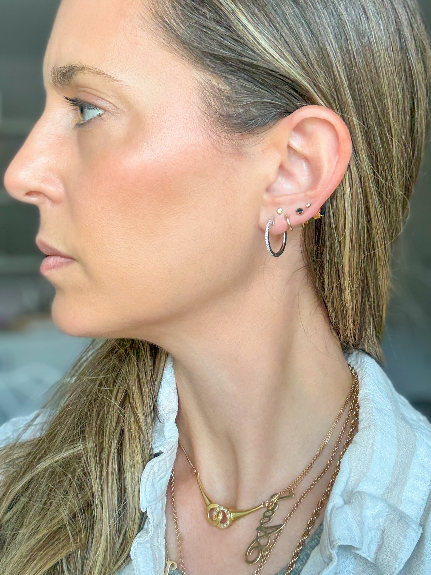 Thin Natural Diamond Huggies 14k White Gold Hoop Earrings