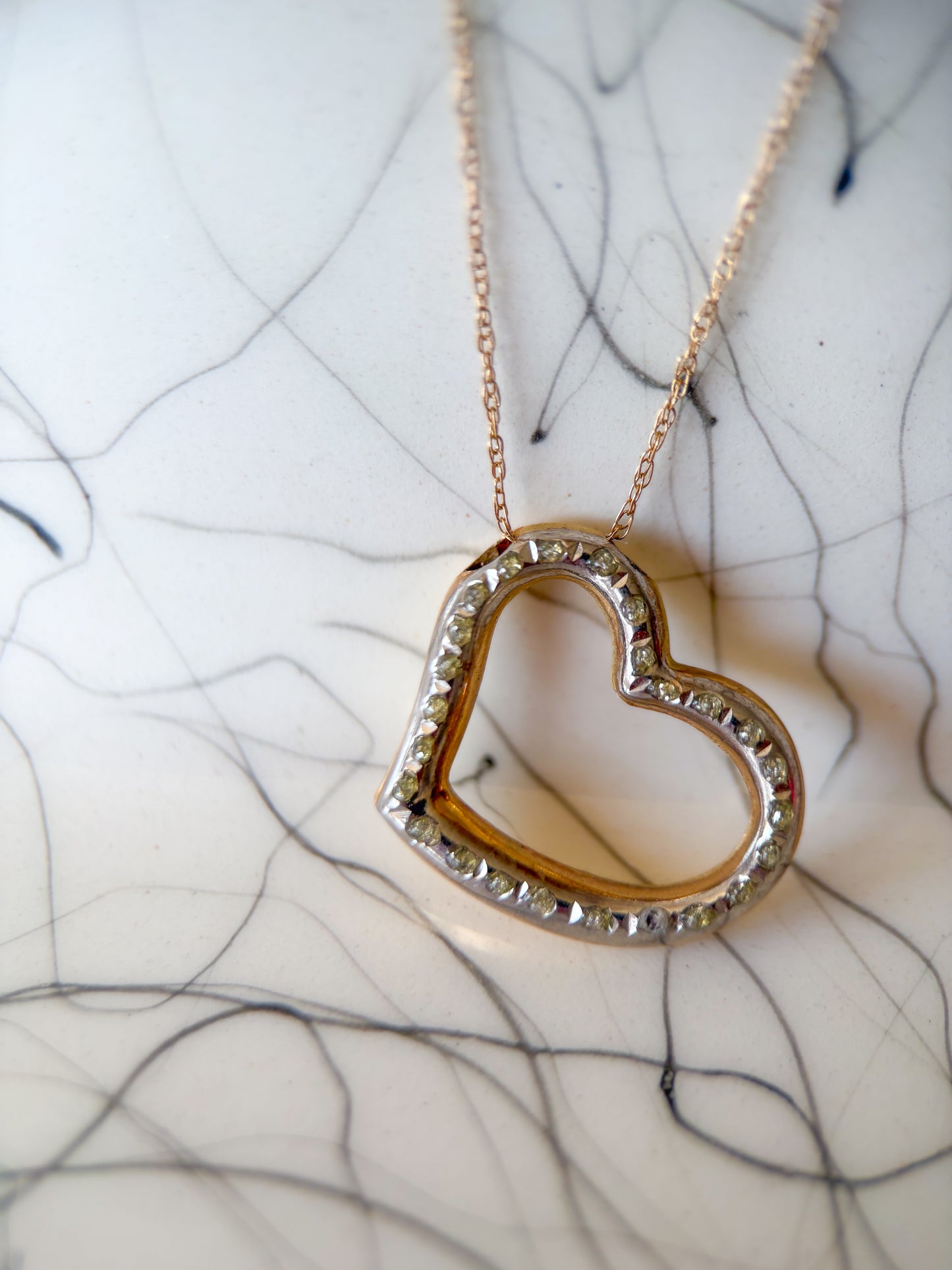 Vintage Puffy Open Heart 14k Yellow Gold Charm on 18 Inch Chain