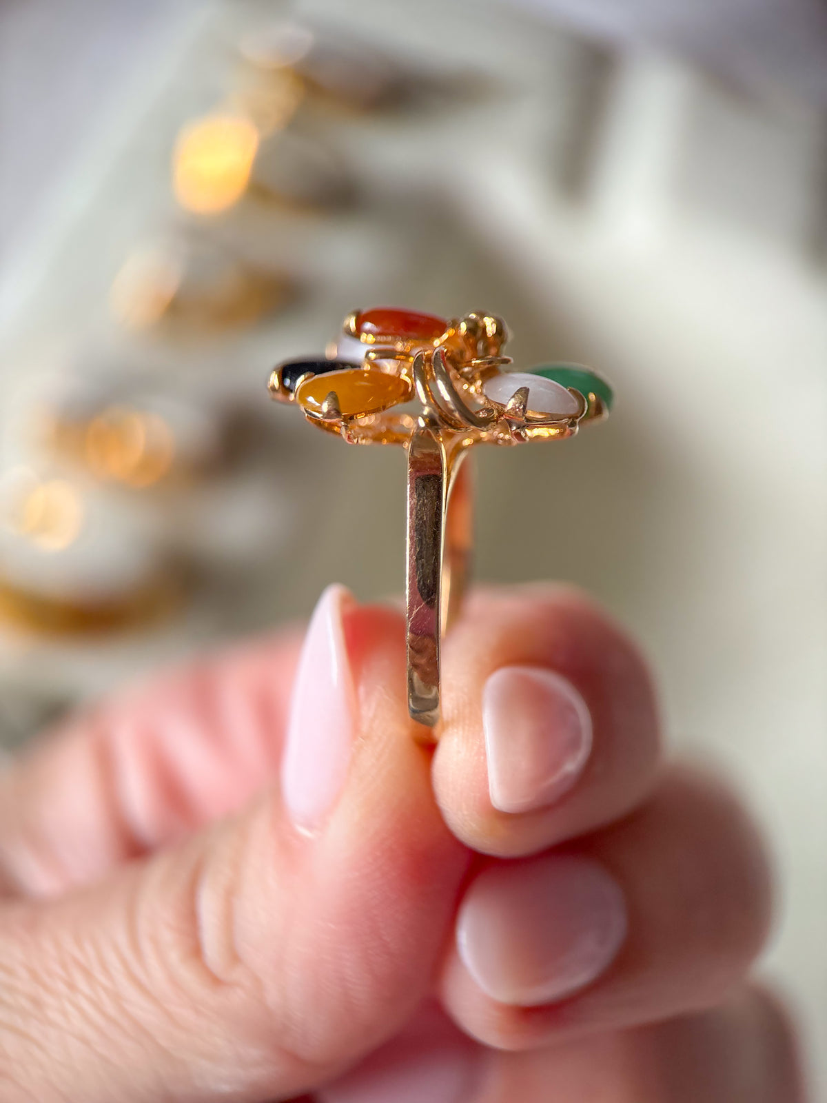 Vintage Jade 14k Yellow Gold Statement Ring