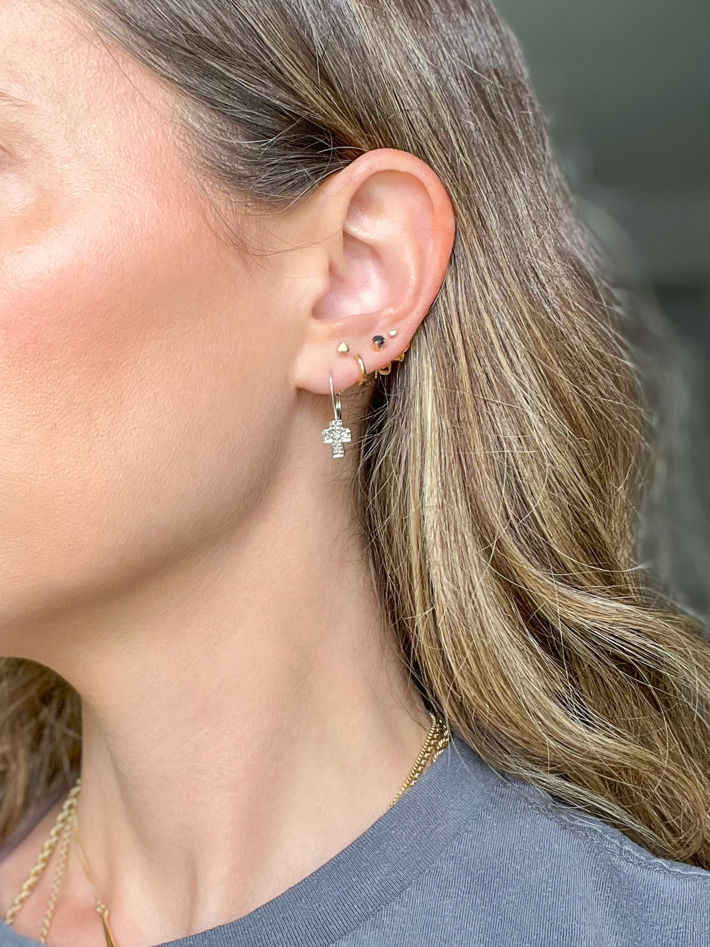 Vintage Cross 14k White Gold Earrings