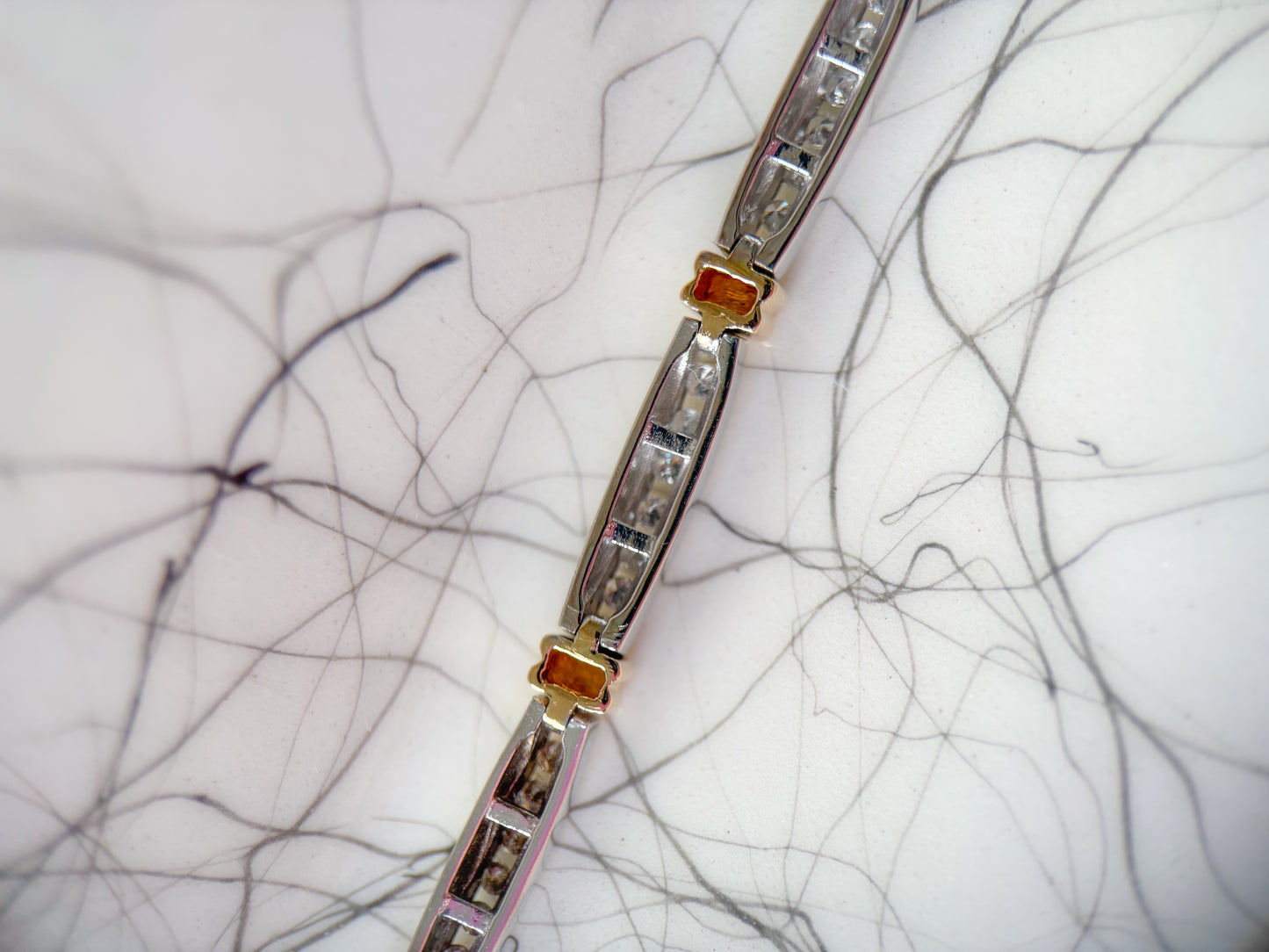Vintage Natural Diamond Two Toned 14k White and Yellow Gold 7 Inch Bracelet