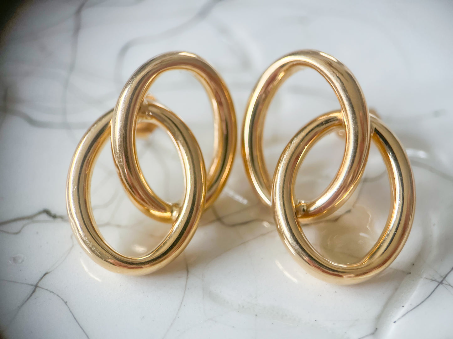 Vintage Double Ring Hoop 14k Yellow Gold Earrings