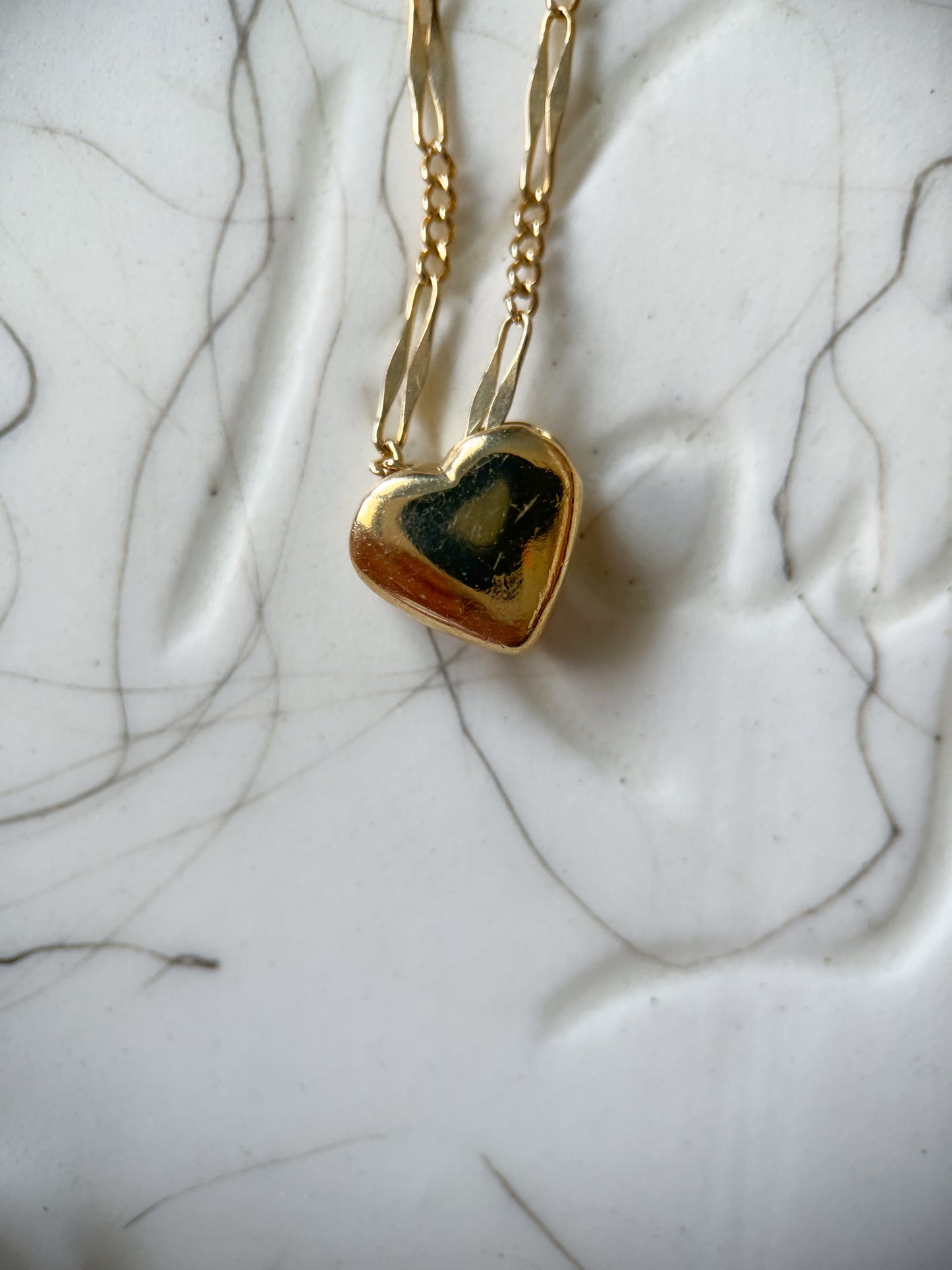Vintage Heart Natural Diamond 14k Yellow Gold Charm on Chain