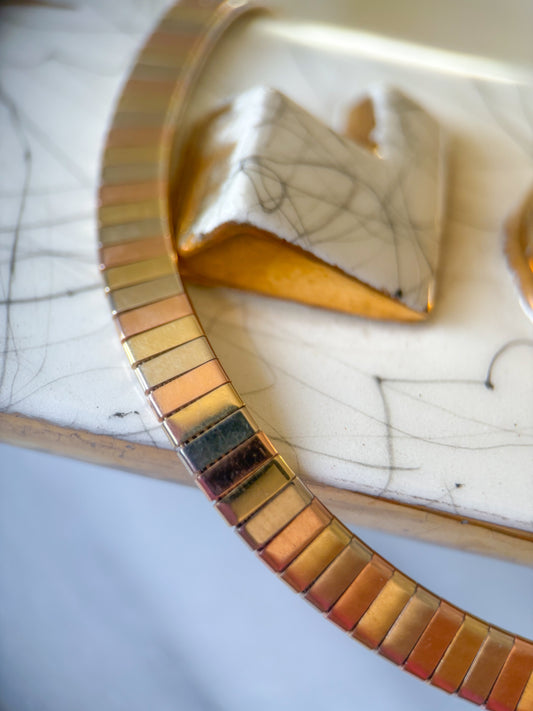 Vintage Omega Slider Tri Colored 14k Yellow, White and Rose Gold 16 Inch Necklace
