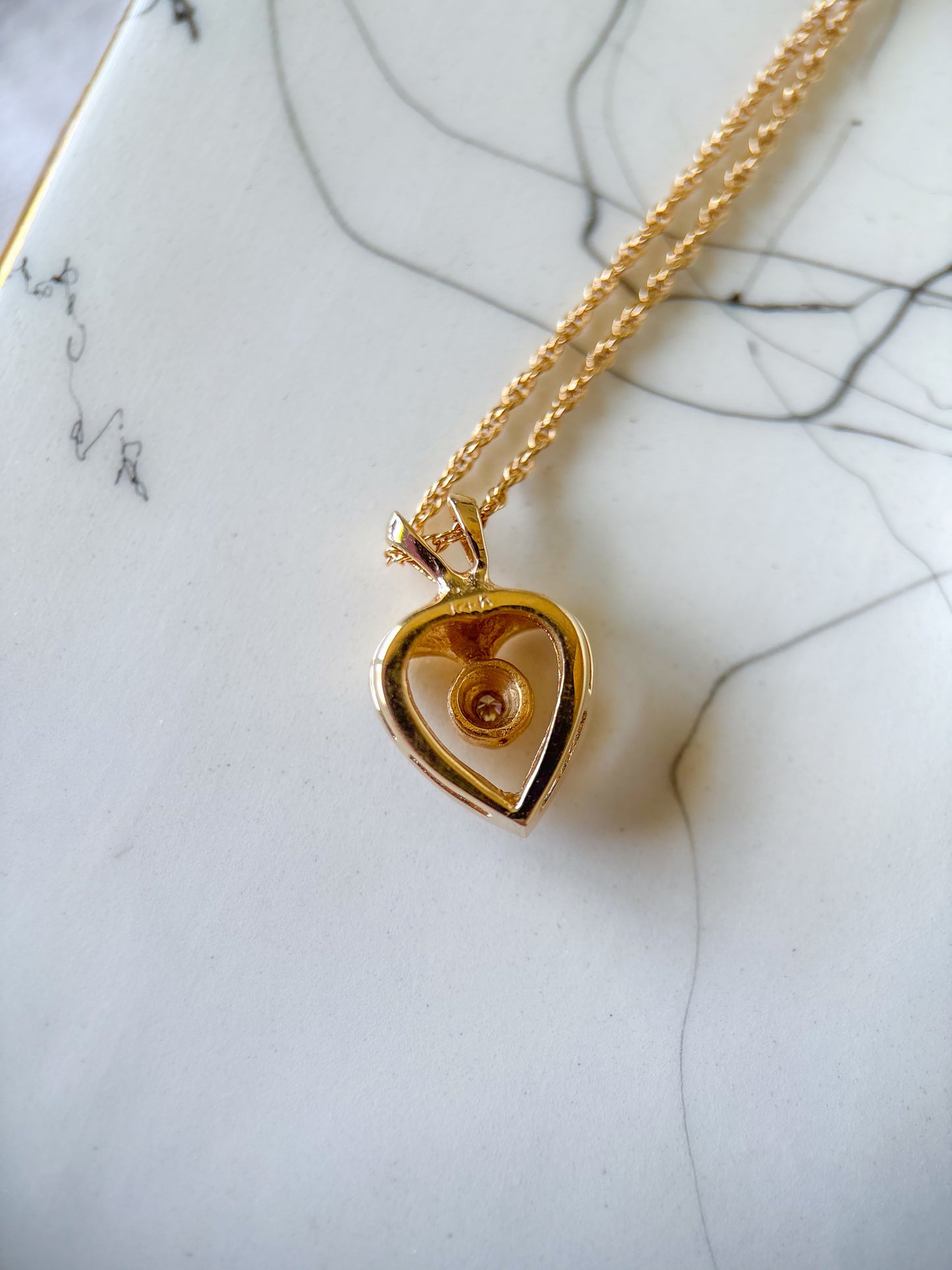 Vintage Natural Diamond Heart 14k Yellow Gold Charm with Chain