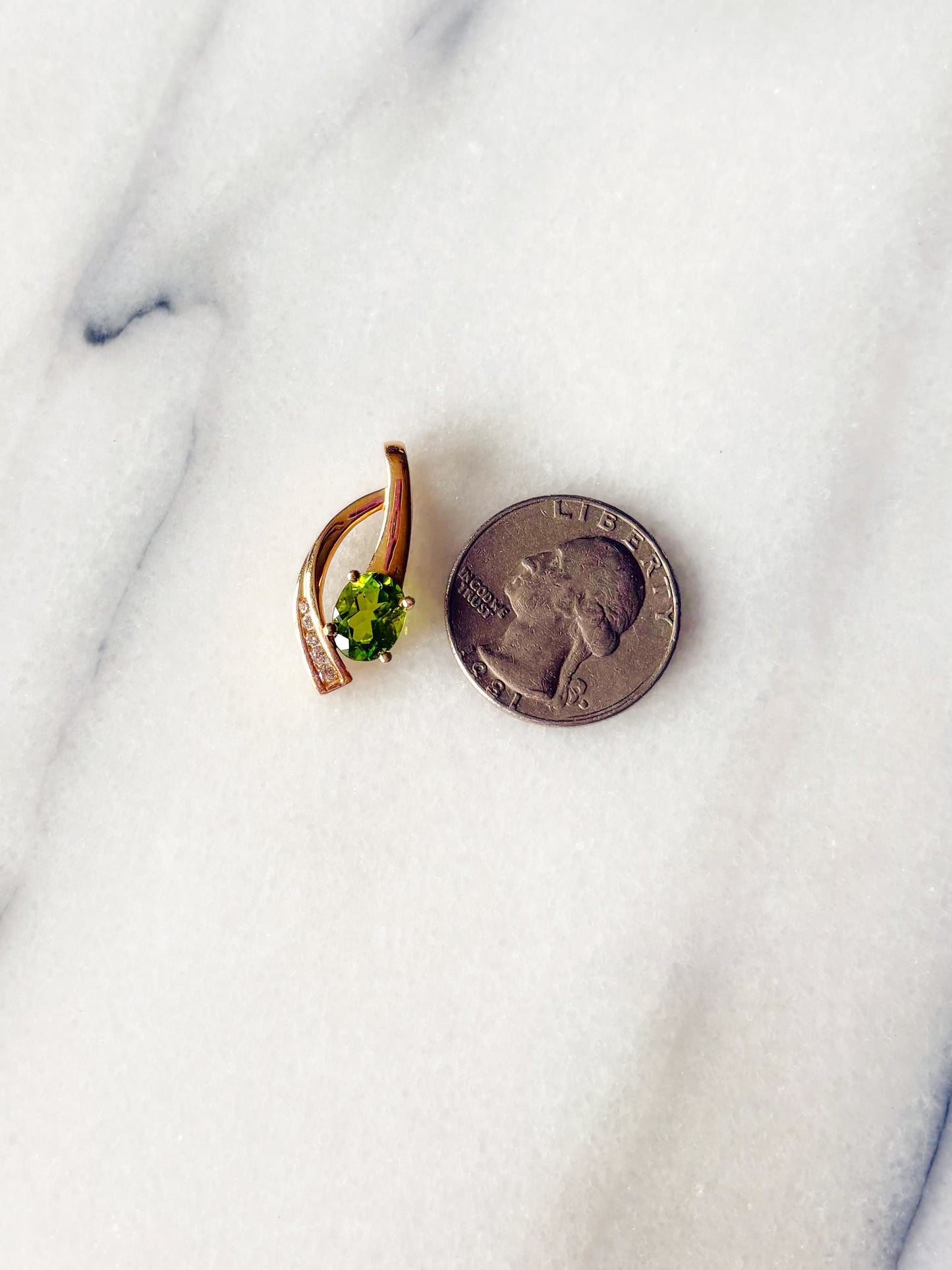 Vintage Natural Diamond and Peridot Slider 10k Yellow Gold Charm