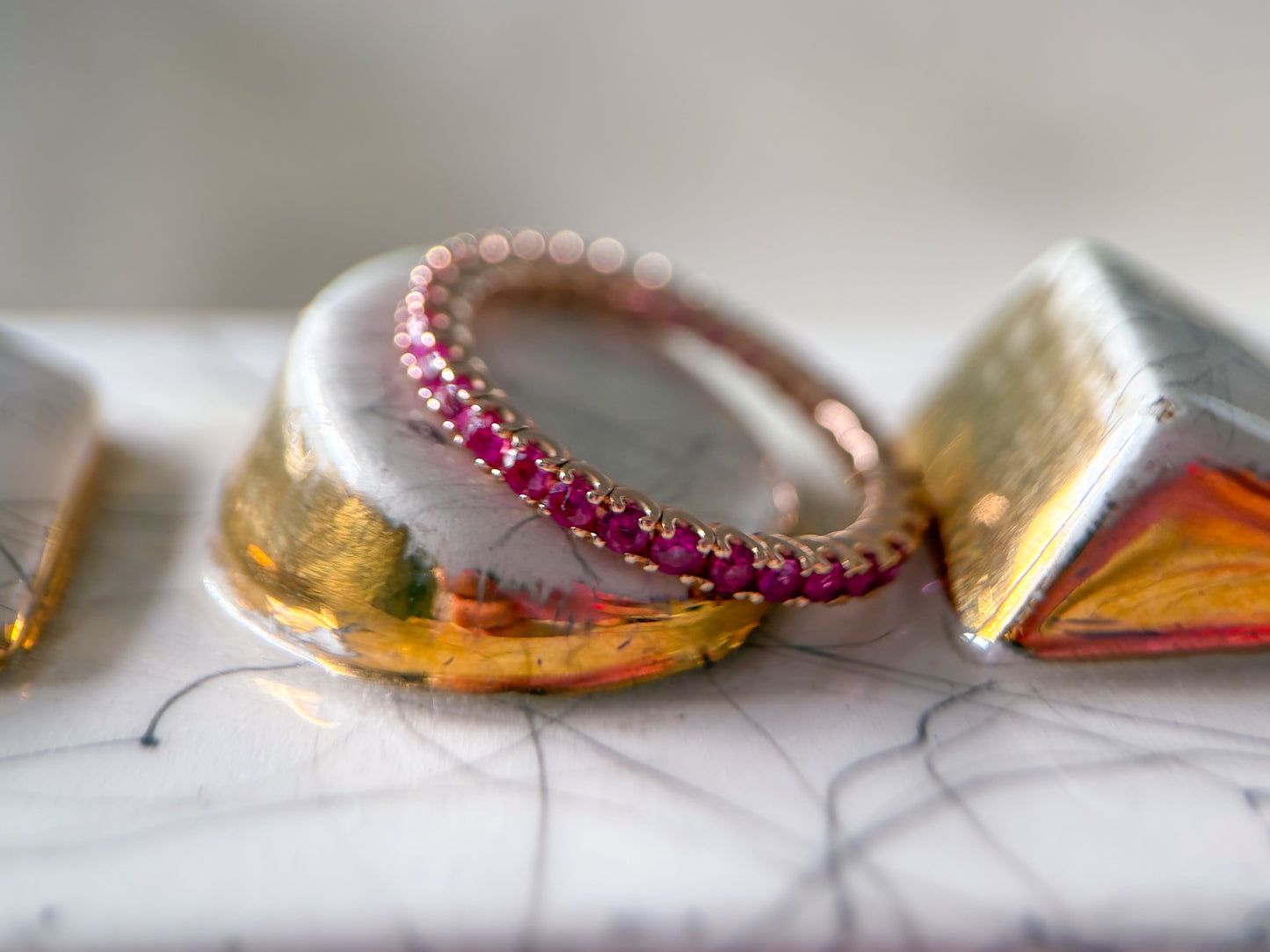 Vintage Natural Pink Sapphire 14k Rose Gold Eternity Band, size 6 1/4