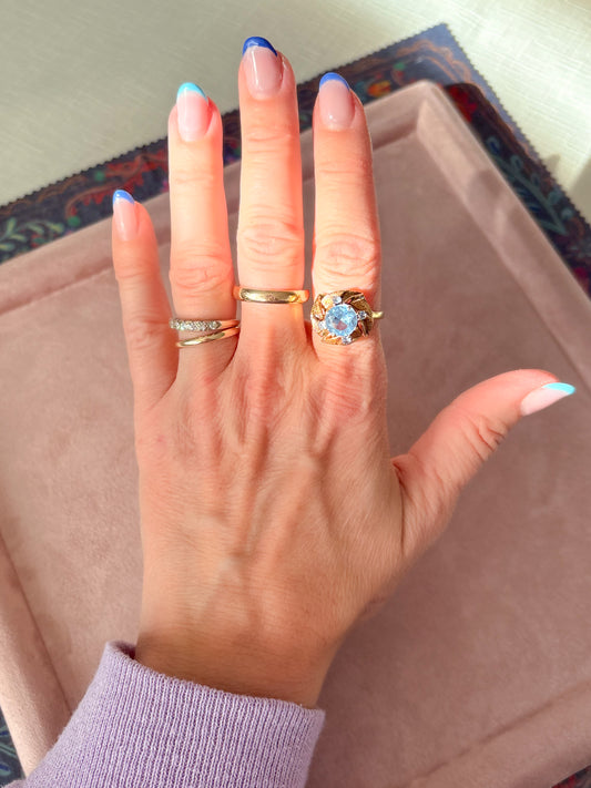 Vintage Natural Aquamarine Rose 14k Yellow Gold Ring