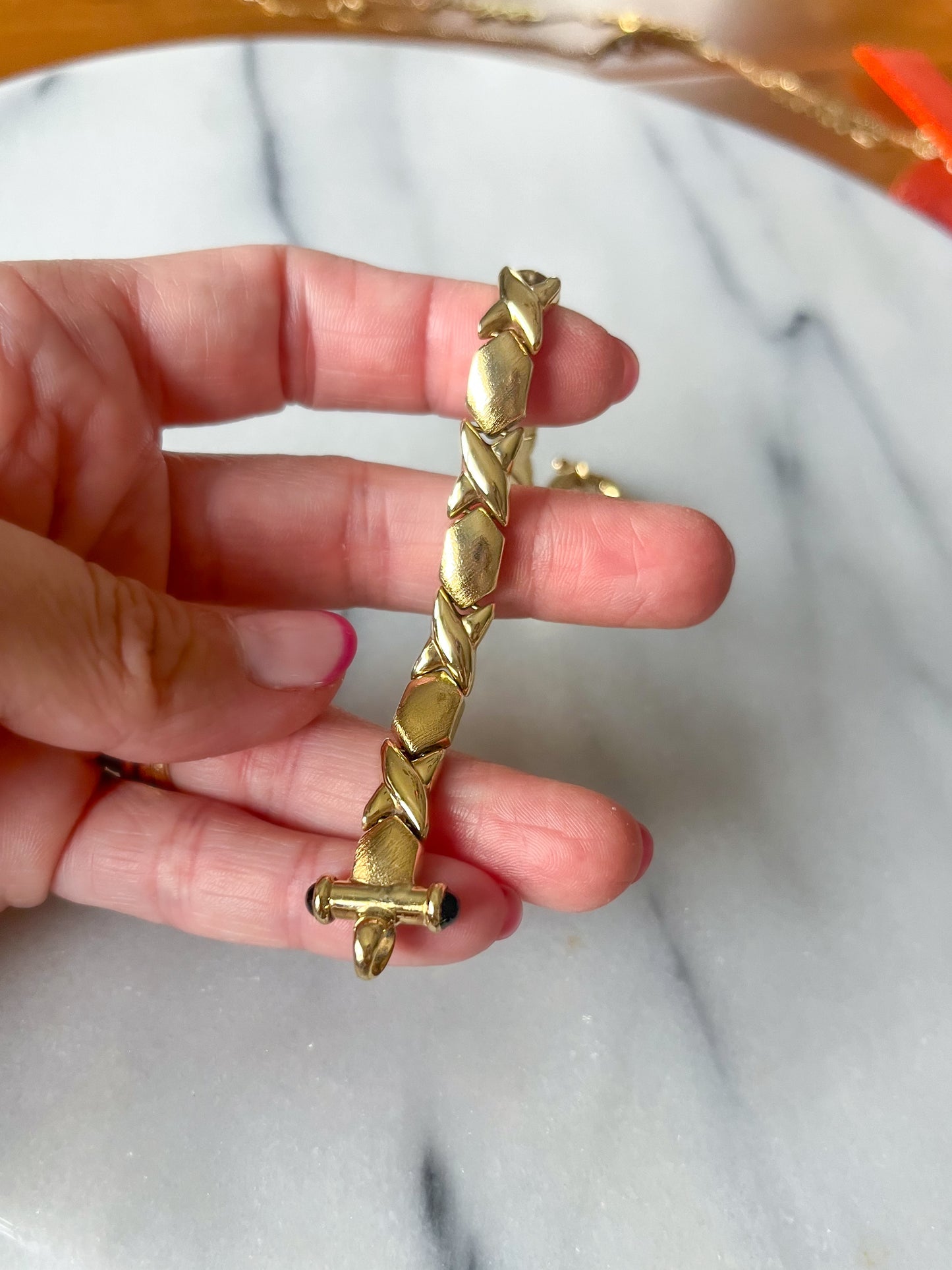 Vintage XOXO 14k Yellow Gold Flat Link 6.5 Inch Bracelet (has matching necklace!)