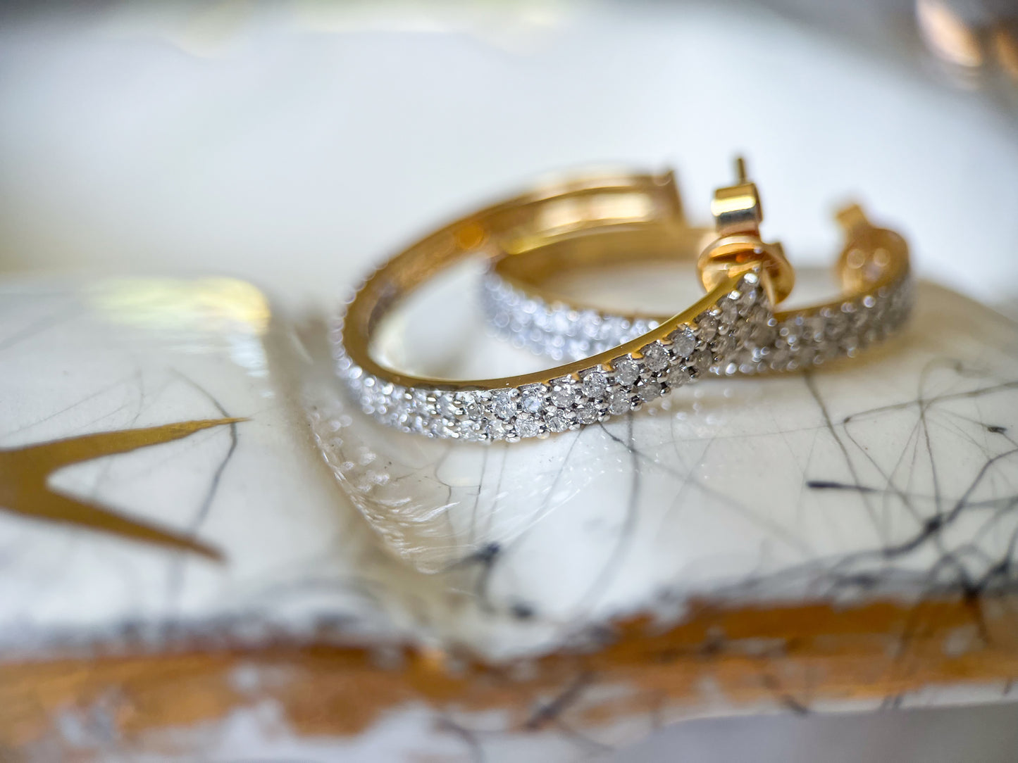 Natural Diamond 14k Yellow Gold Hoop Earrings