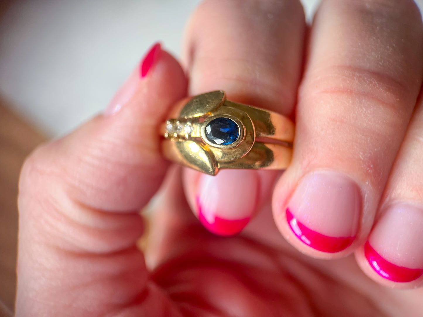 Vintage 14k Yellow Gold Natural Sapphire and Natural Diamond Ring, circa 1990s