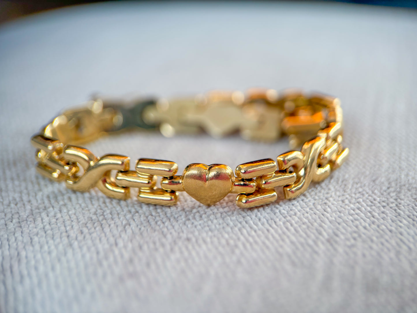 Vintage Heart 14k Yellow Gold 7.5 Inch Bracelet