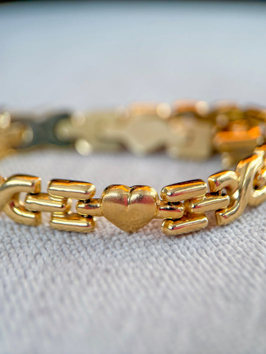 Vintage Heart 14k Yellow Gold 7.5 Inch Bracelet