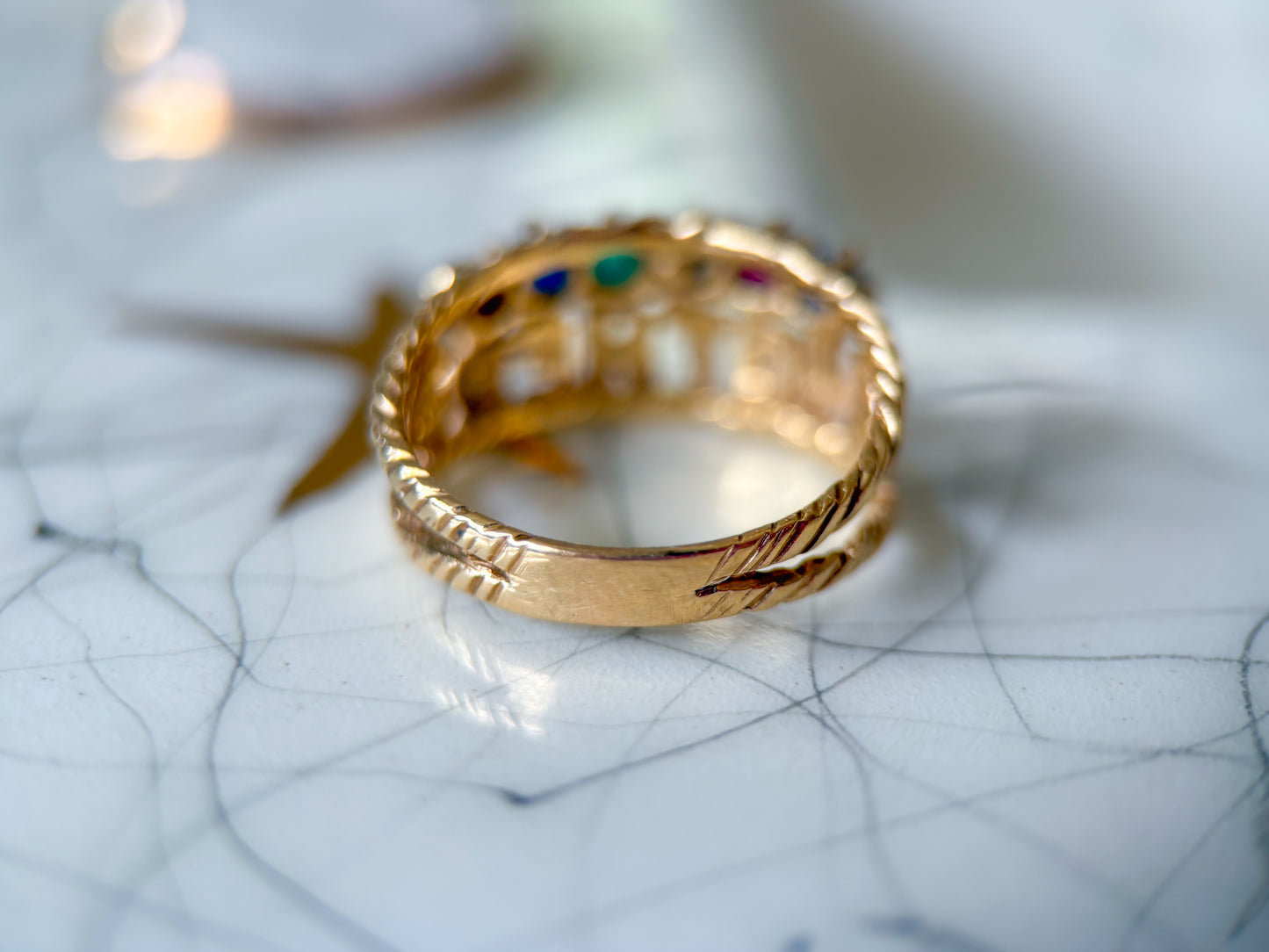 Vintage Multi Synthetic Gemstone 14k Yellow Gold "Mother's Ring"