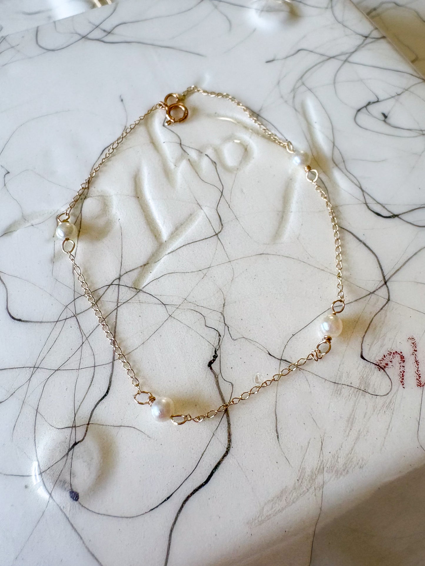 Vintage Natural Pearl Chain 14k Yellow Gold 7 Inch Bracelet