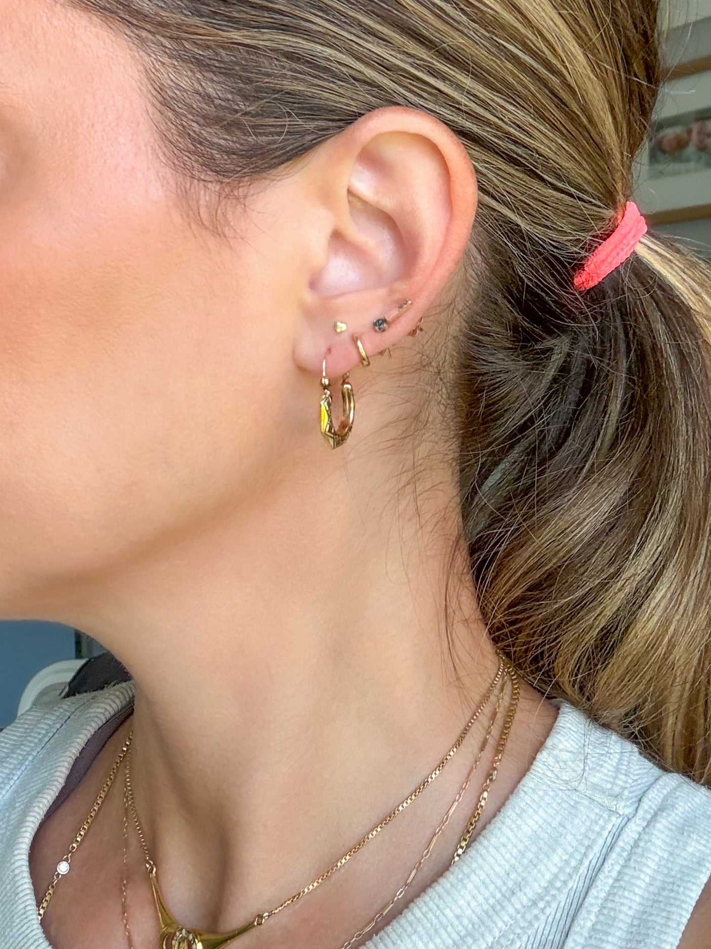 Vintage Faceted 14k Yellow Gold Hoop Earrings