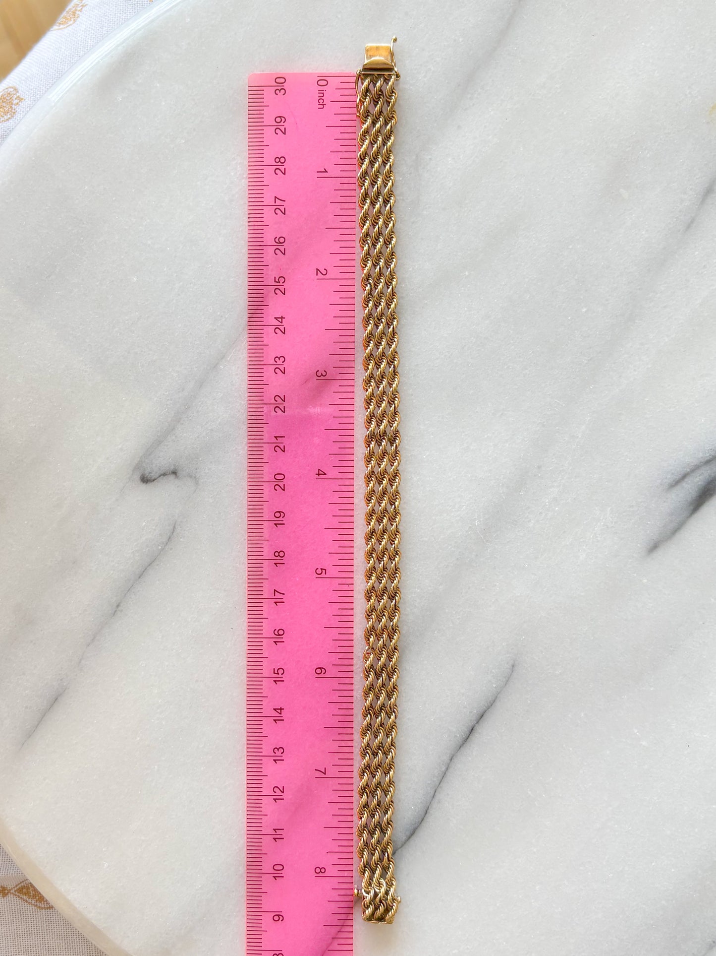 Vintage Triple Rope Chain 14k Yellow Gold 8.5 Inch Bracelet