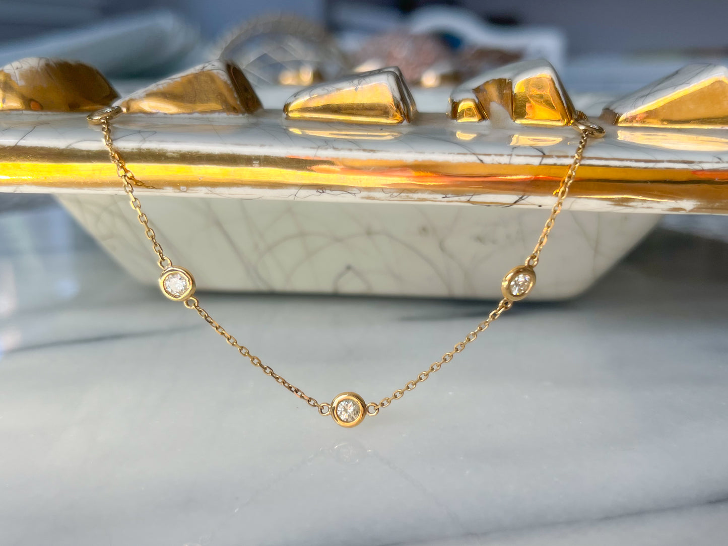 Natural Diamond by the Yard 16 Inch Chain Necklace in 14k Yellow Gold