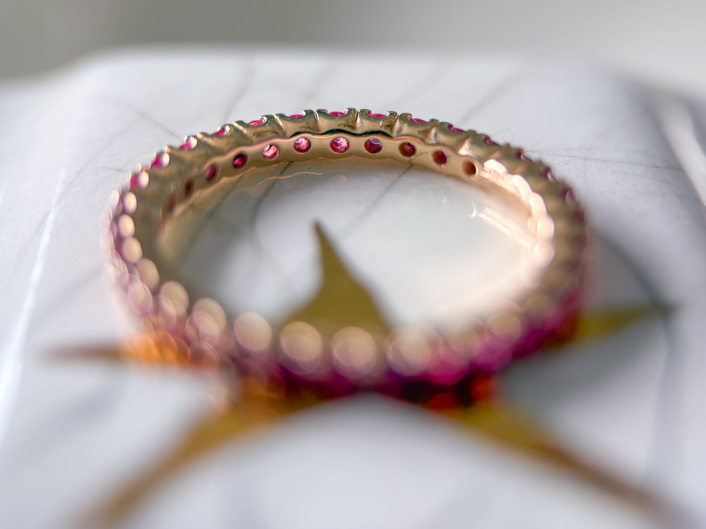Vintage Natural Pink Sapphire 14k Rose Gold Eternity Band, size 6 1/4