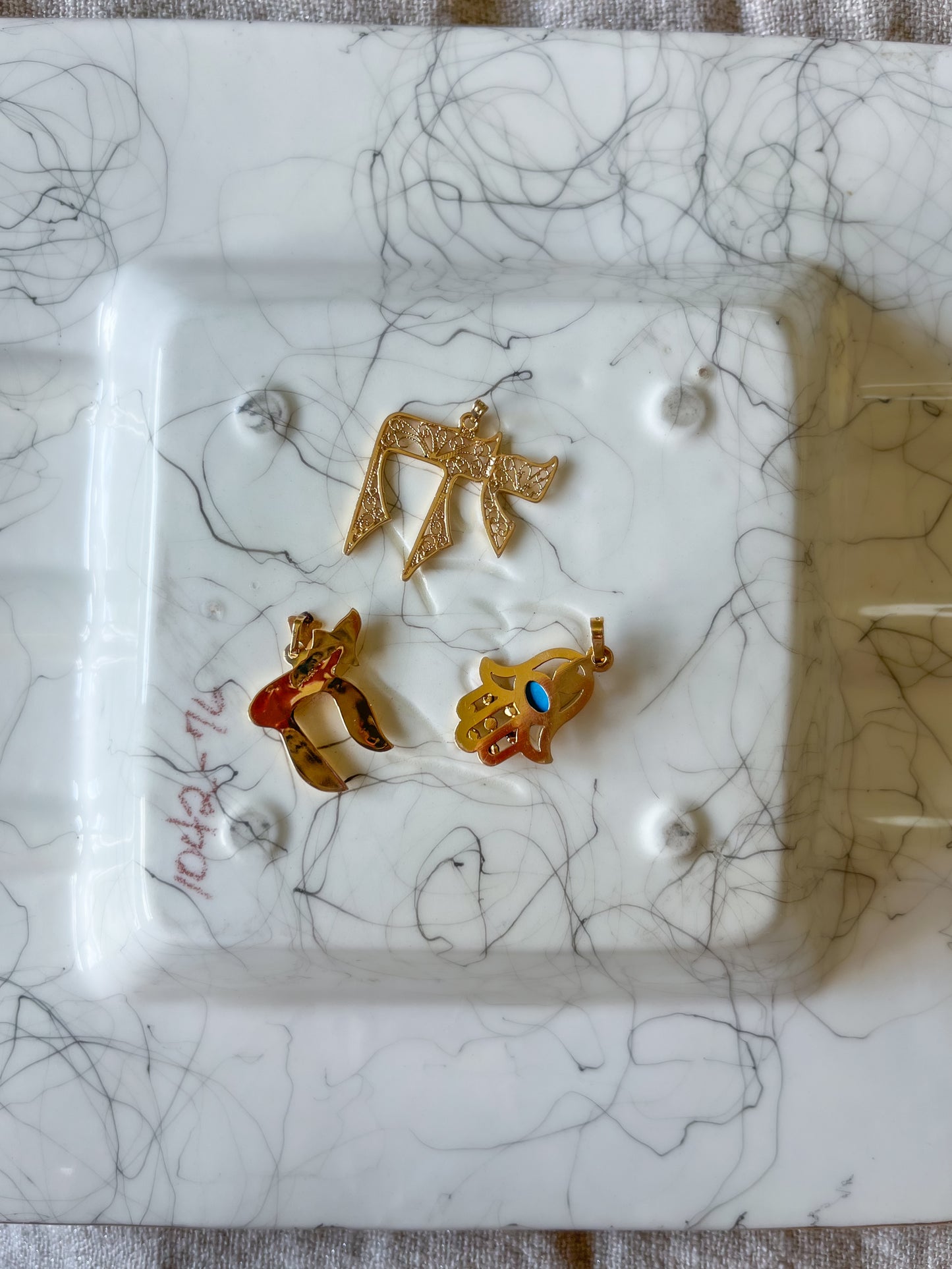 Vintage Hamsa with Turquoise 18k Yellow Gold Charm